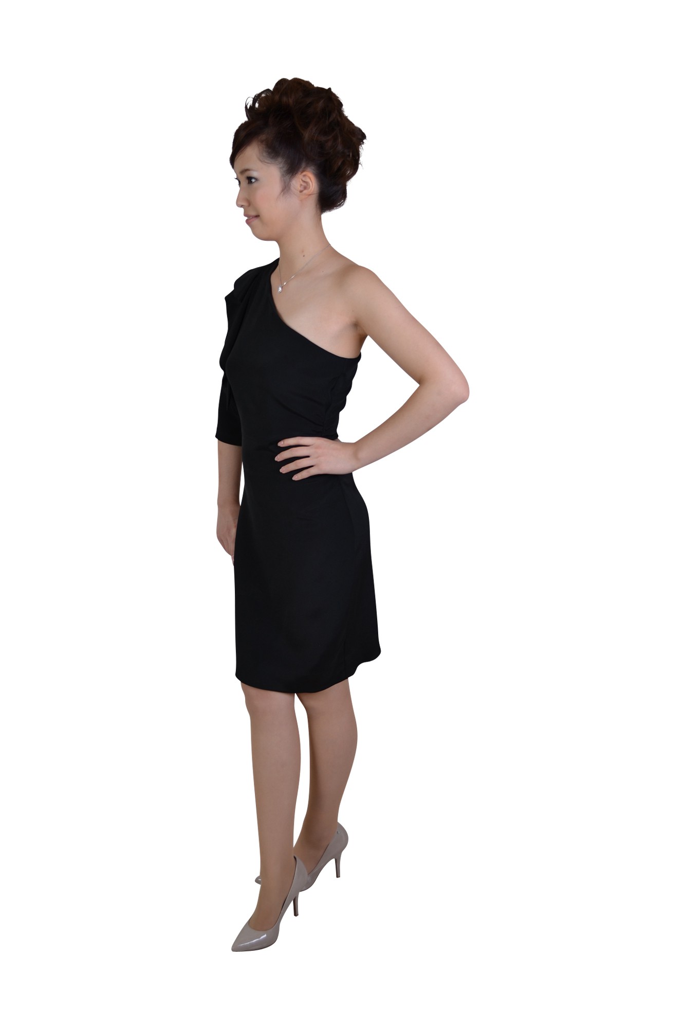 ブラックシンプルワンショルダードレス