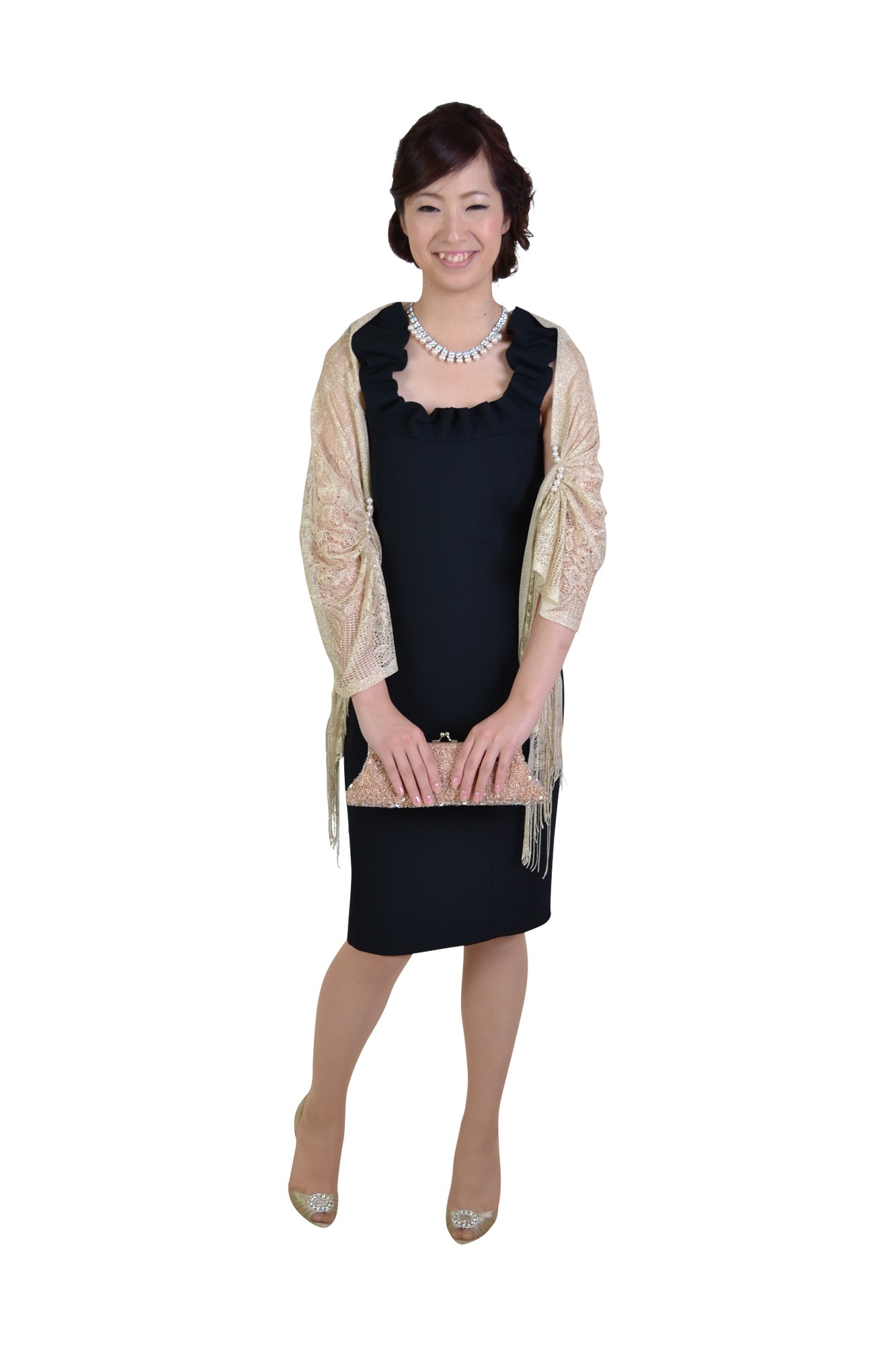 パール留め具付きゴールドショール