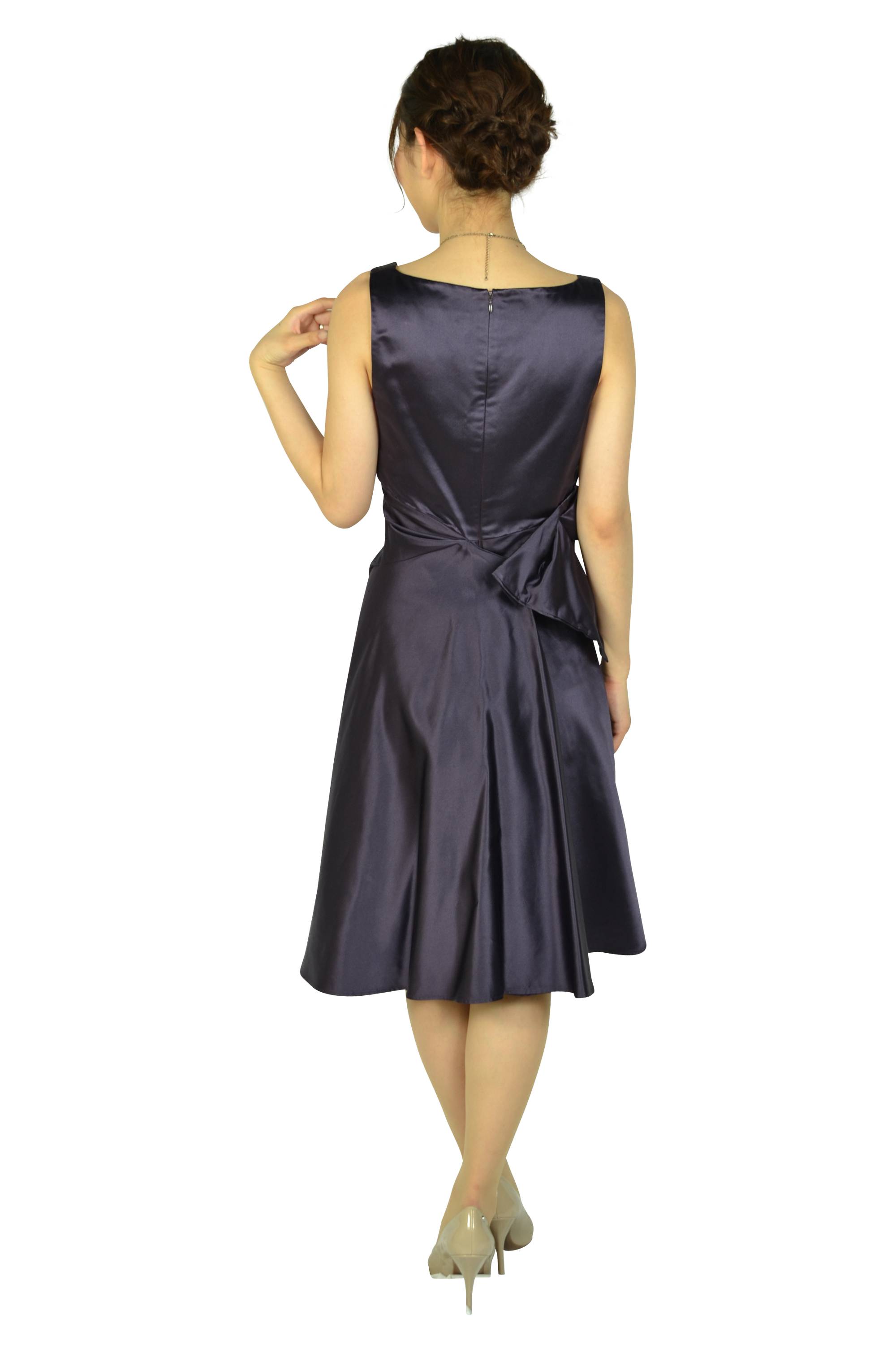 Vネックダークパープルシルクドレス