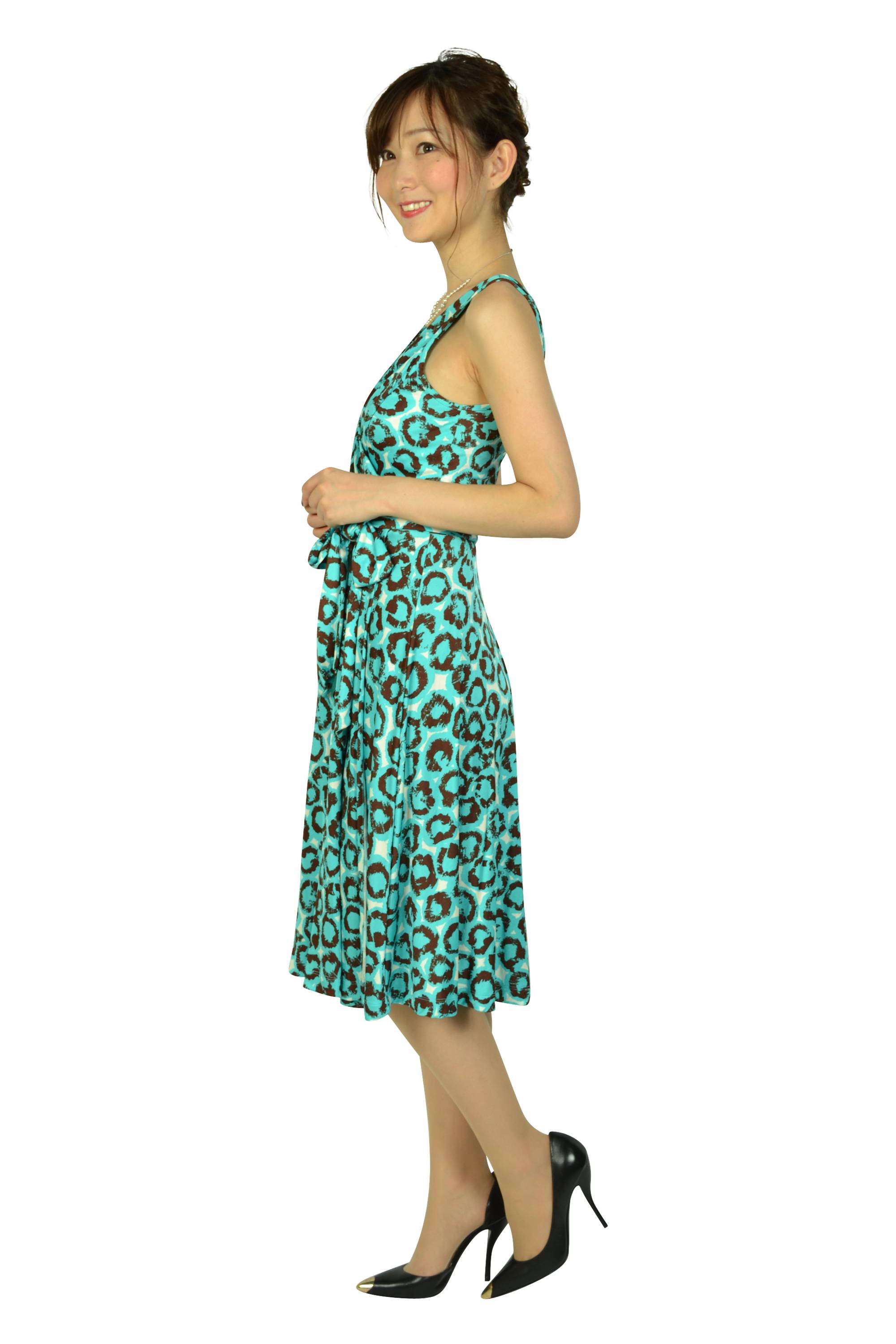 ブルーレオパードラップドレス