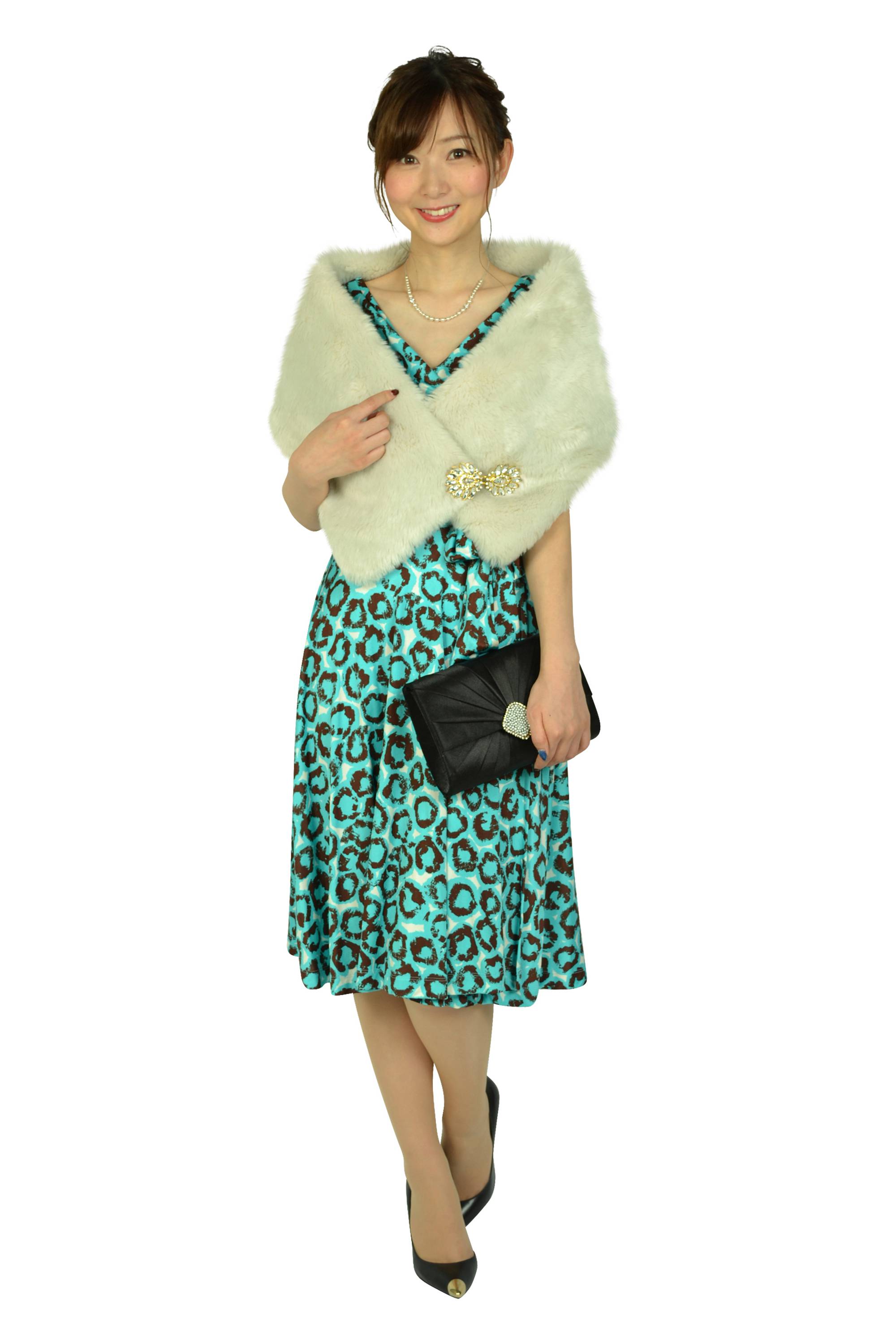 DIANE VON FURSTENBERG ブルーレオパードラップドレス (S〜M) を