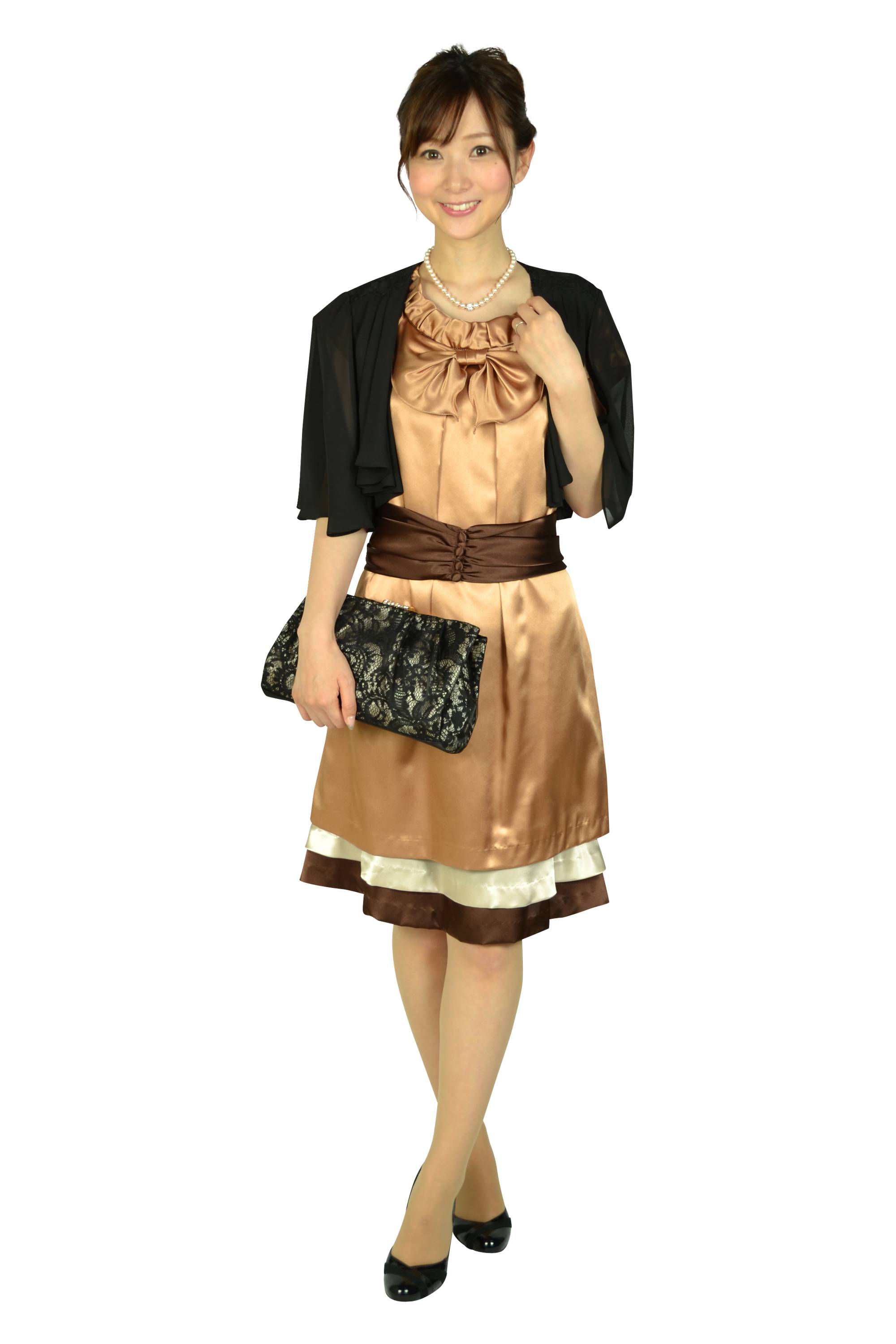 ダークオレンジミニ袖ドレス