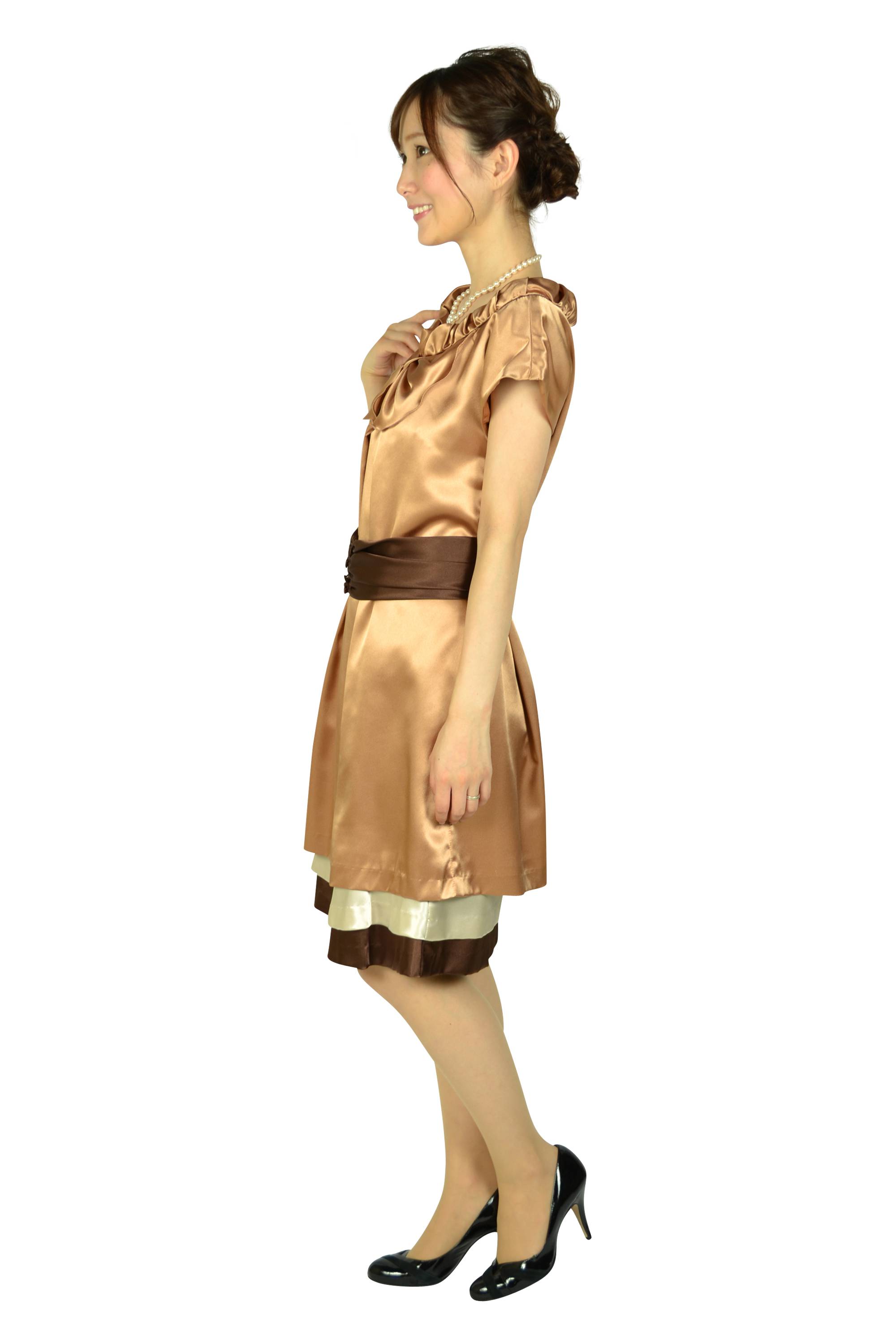 ダークオレンジミニ袖ドレス