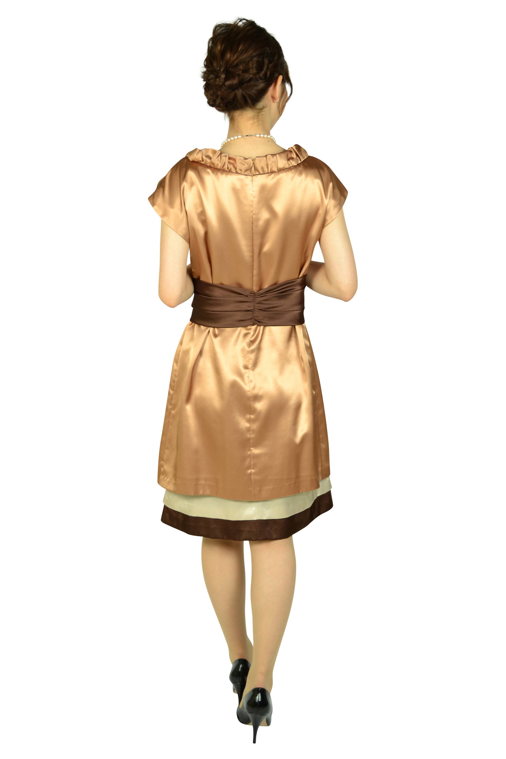 ダークオレンジミニ袖ドレス