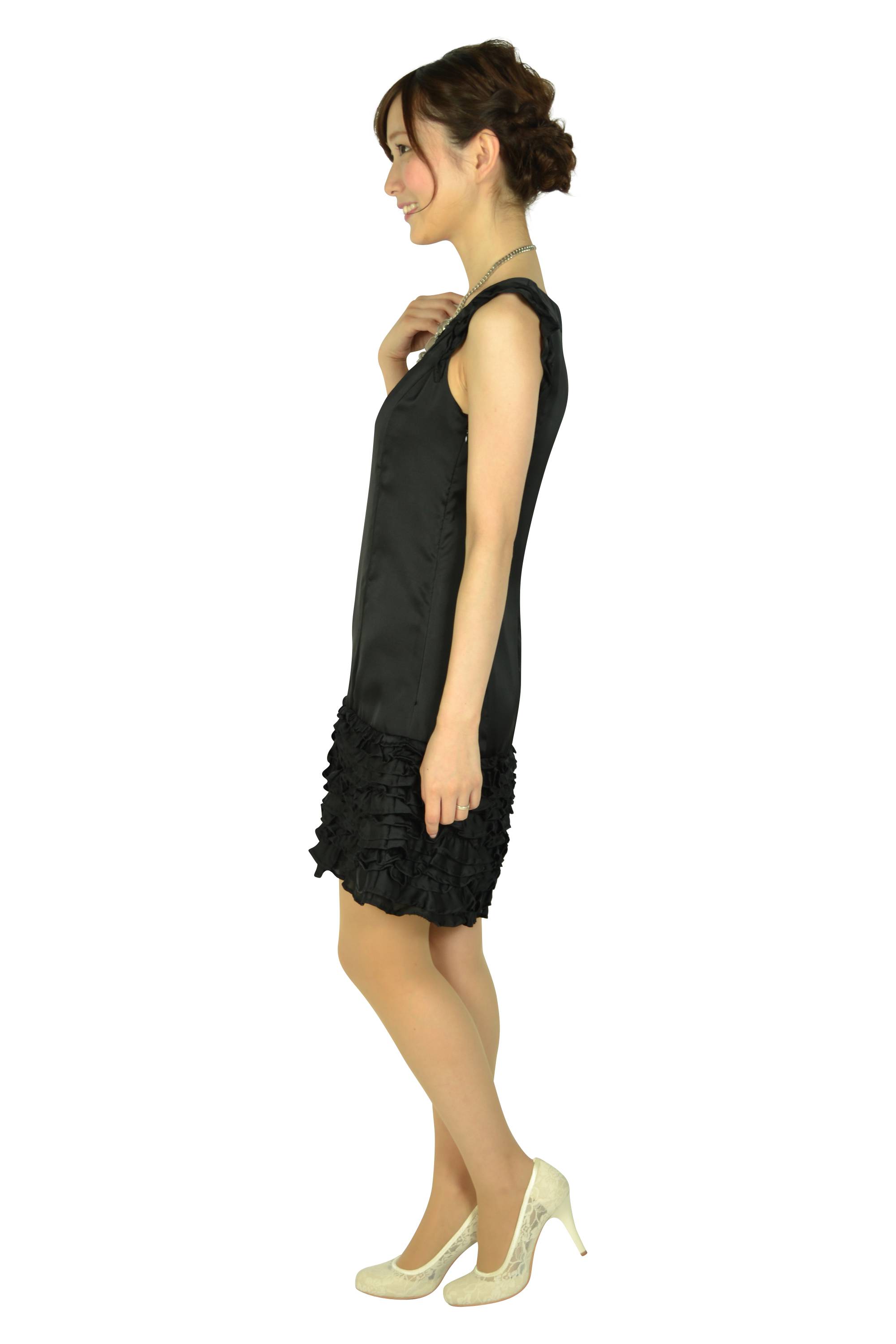 裾フリルブラックミニドレス