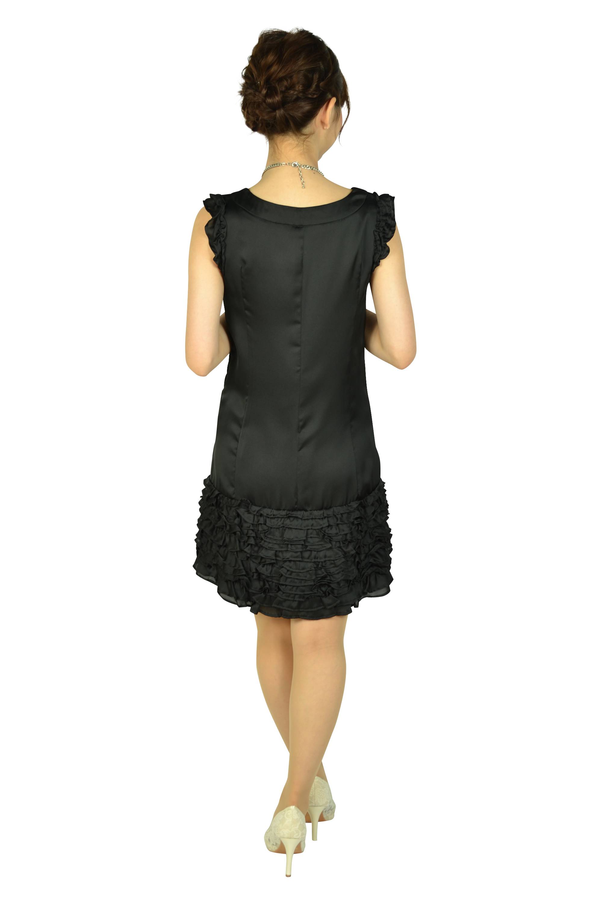 裾フリルブラックミニドレス