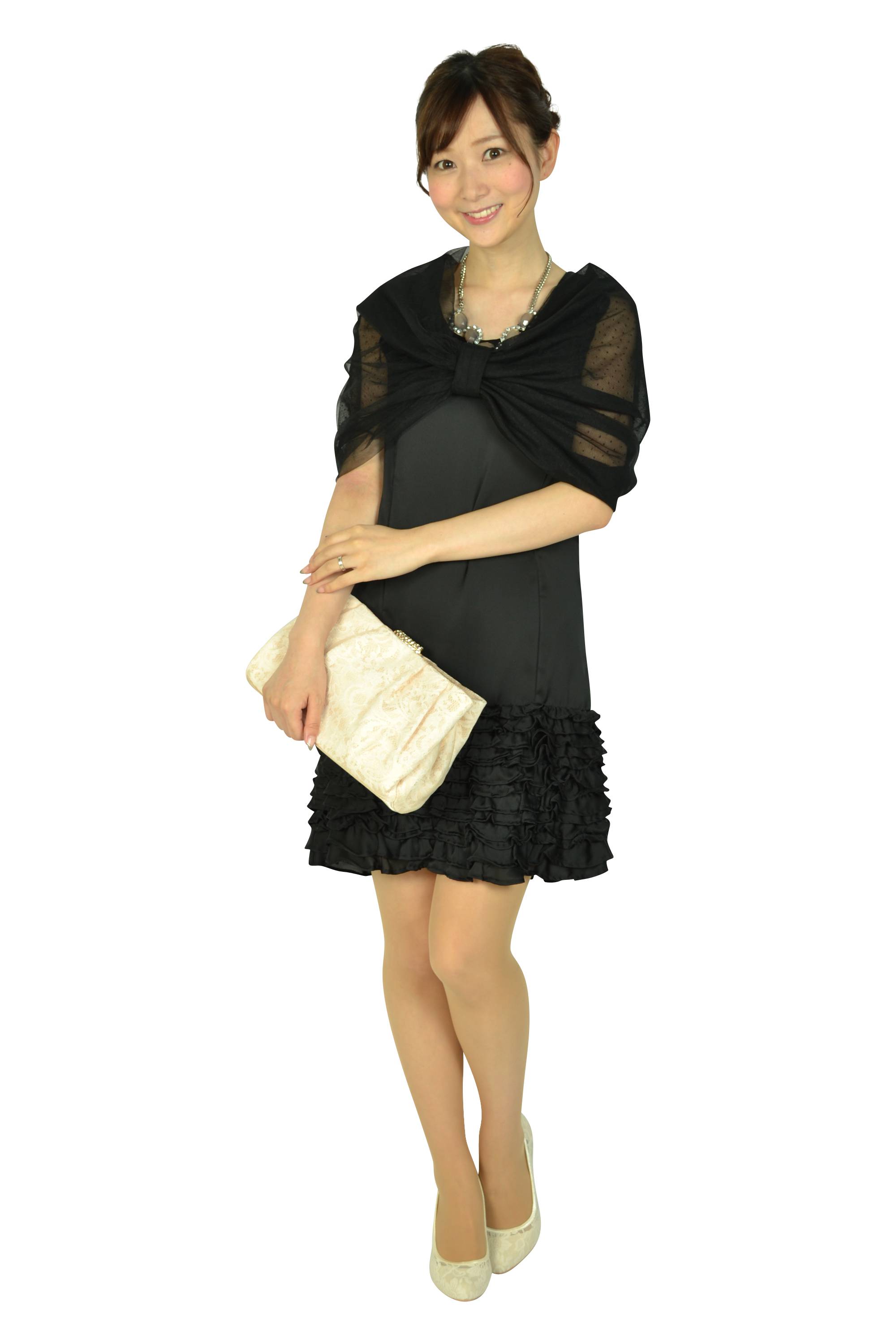 裾フリルブラックミニドレス