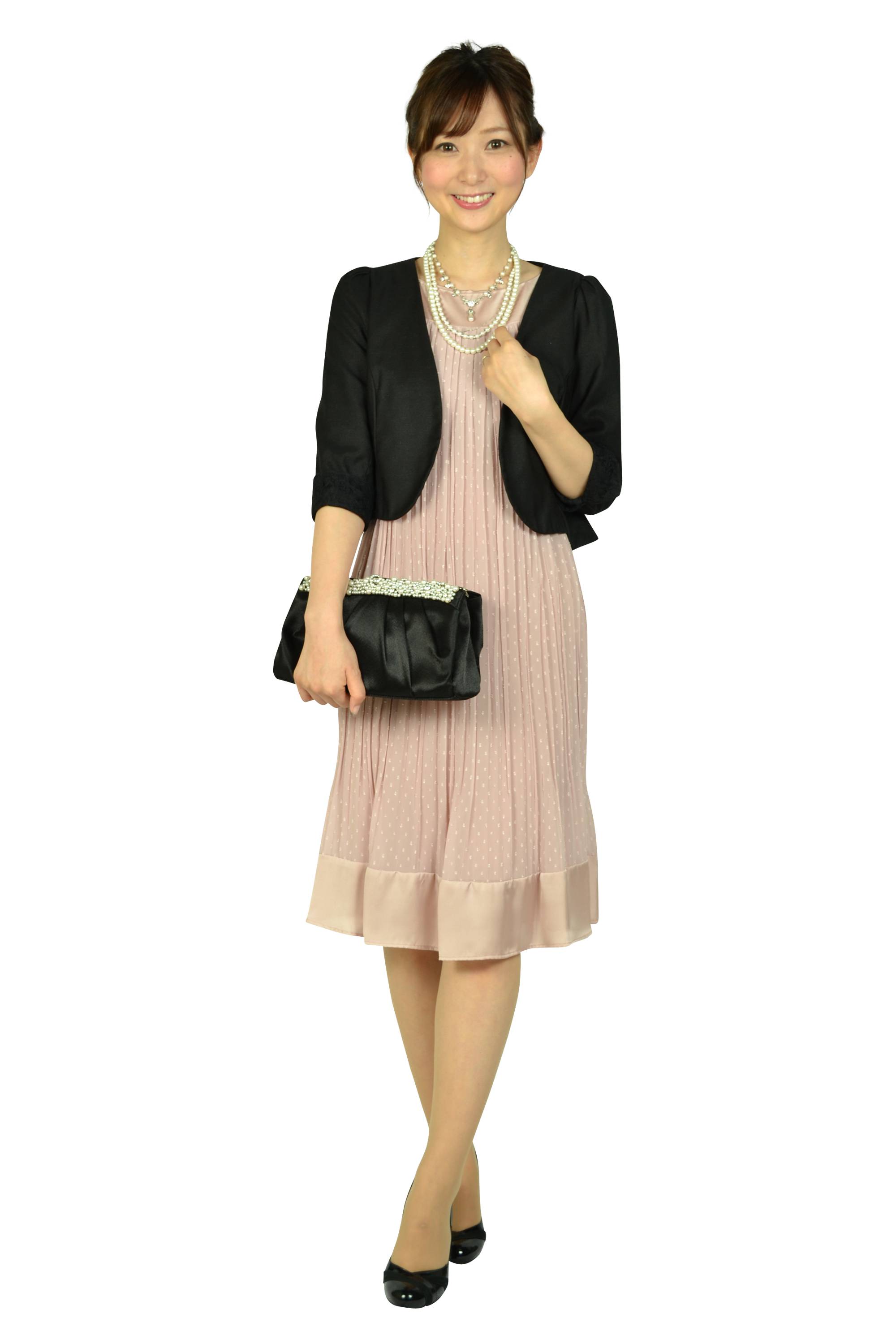 ピンクドットプリーツドレス