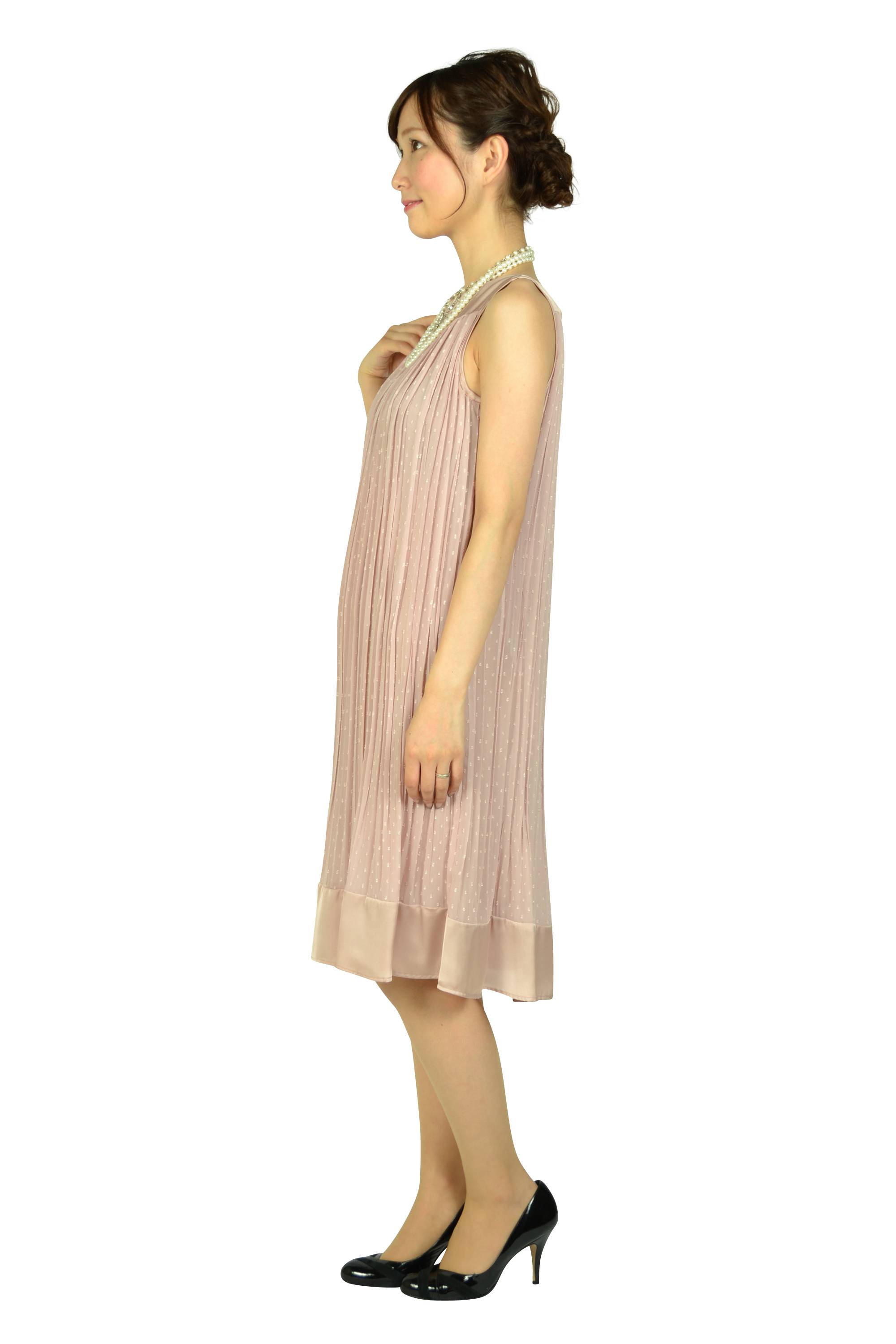 ピンクドットプリーツドレス