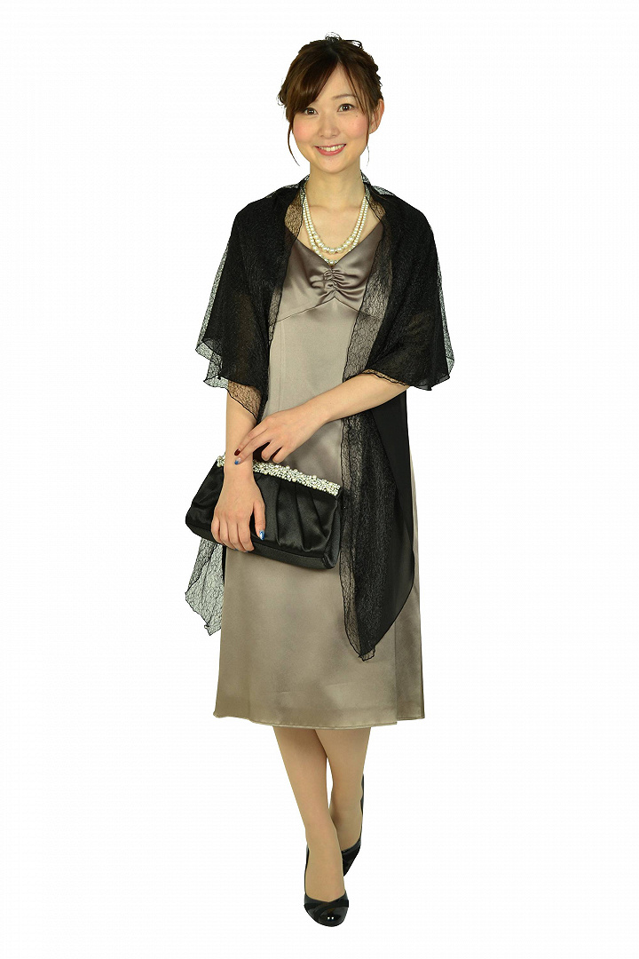 モカブラウン光沢ドレス