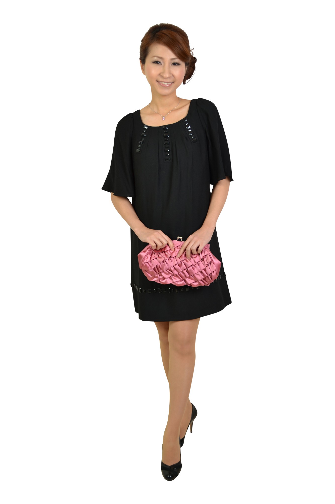 ブラックスタッズ付き半袖ドレス