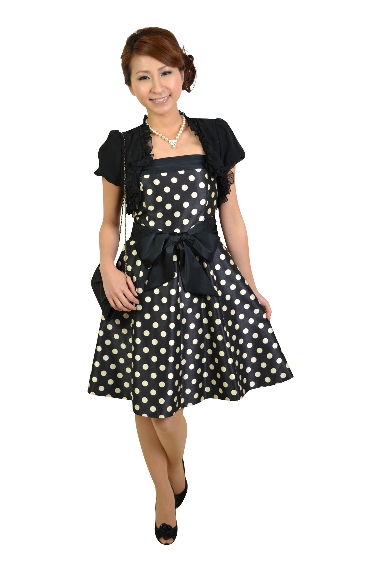 ブラックドットリボンドレス