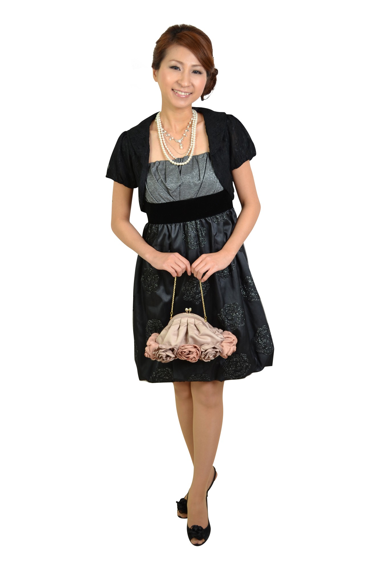 ローズモチーフベージュピンクバッグ