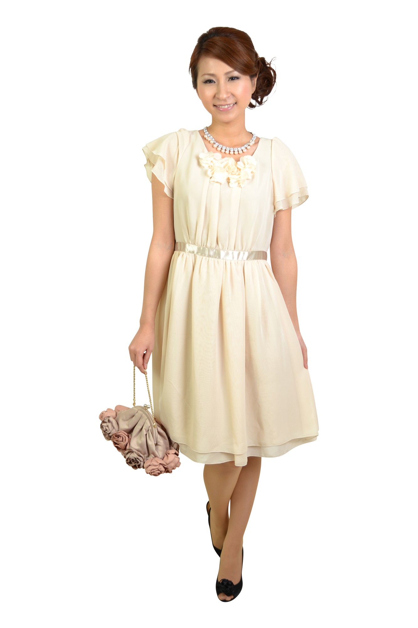 ふんわりミニ袖アイボリードレス