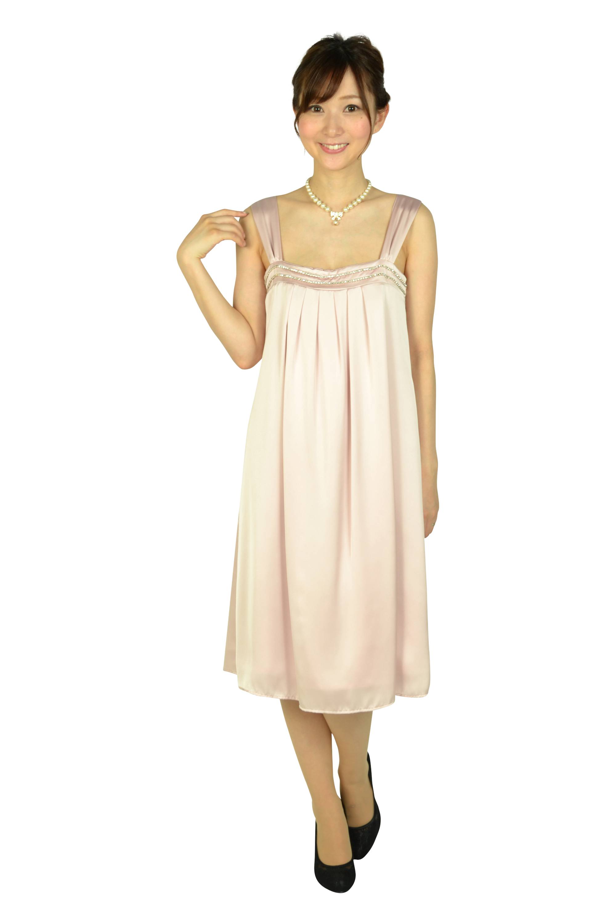 ひざ丈光沢ピンクドレス