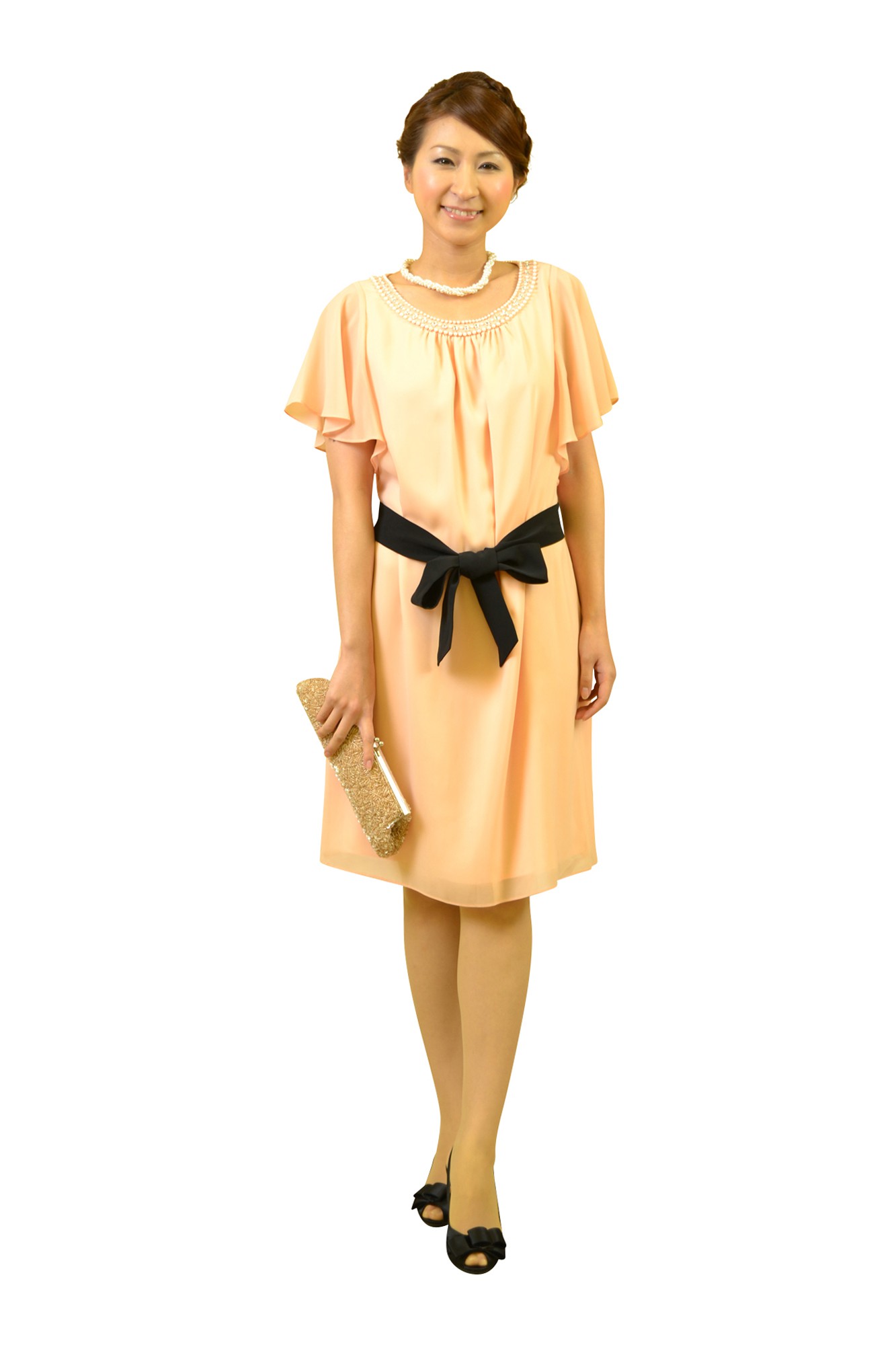 ピーチカラーガーリードレス