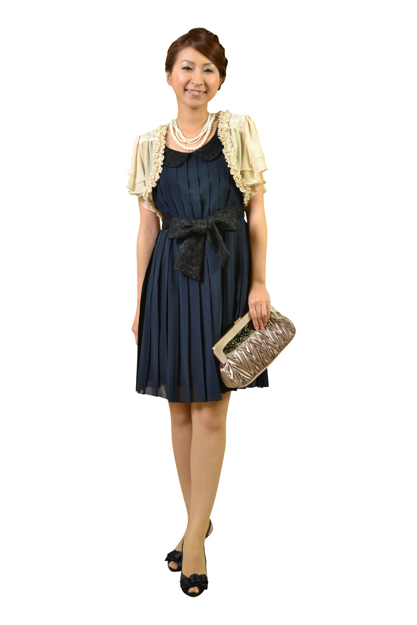 レース襟付きネイビードレス