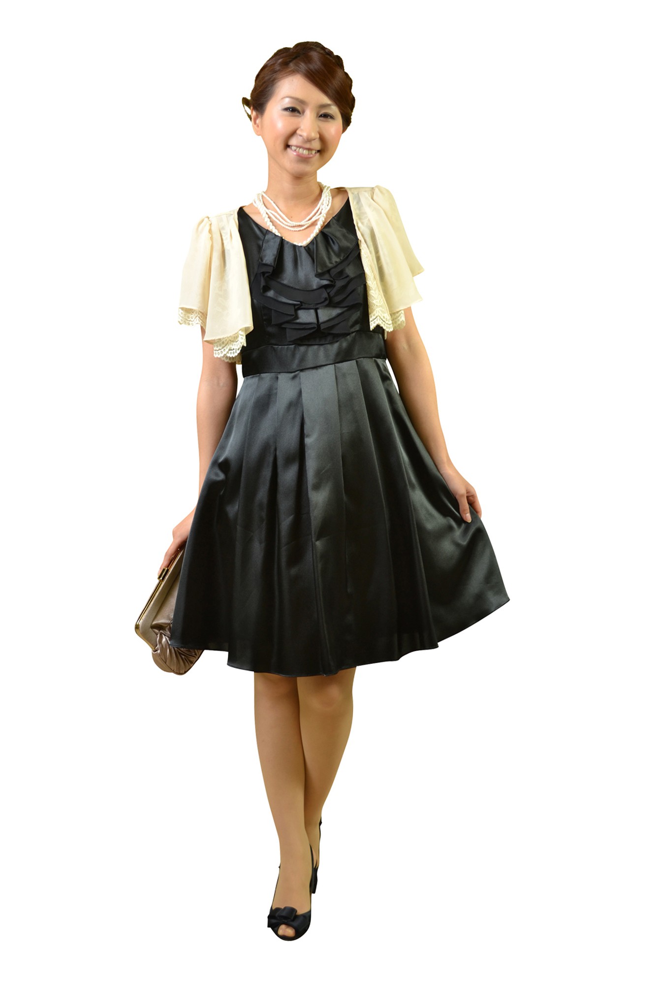 ブラック光沢プリーツドレス