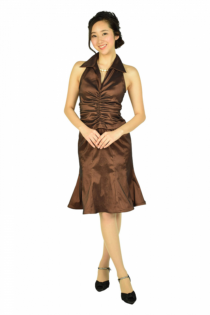 ブラウン襟付きマーメードドレス