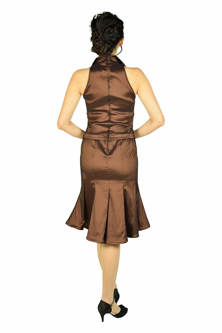 ブラウン襟付きマーメードドレス