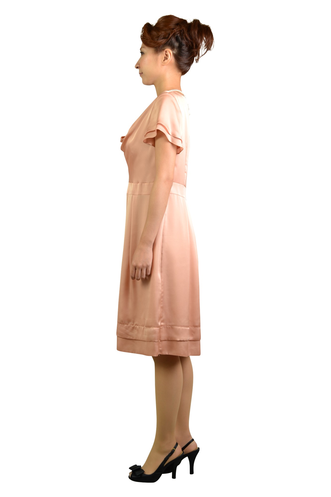 オレンジピンクミニ袖ドレス