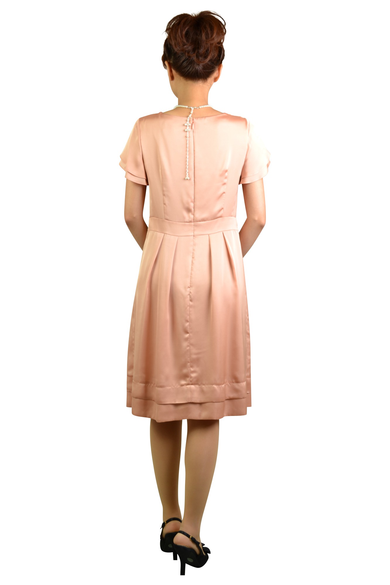 オレンジピンクミニ袖ドレス