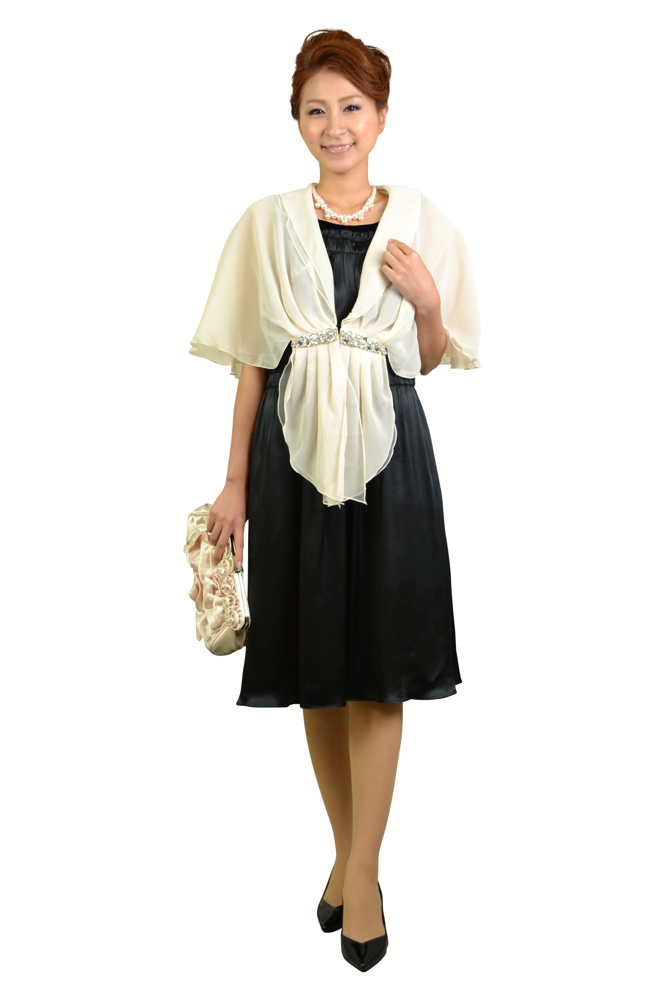 クリスタル留め具付きアイボリーショール