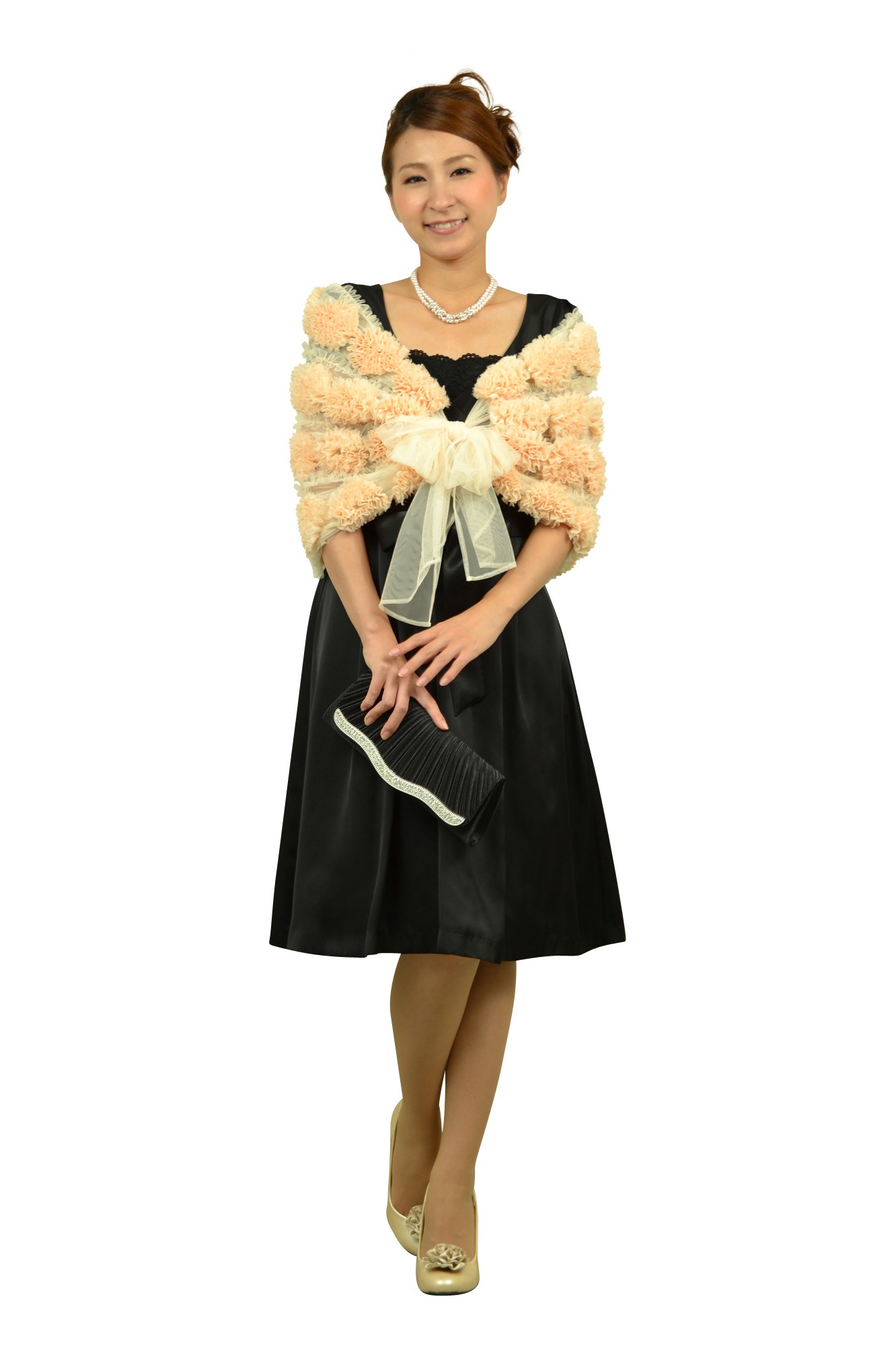 ミニ袖シンプルブラックドレス