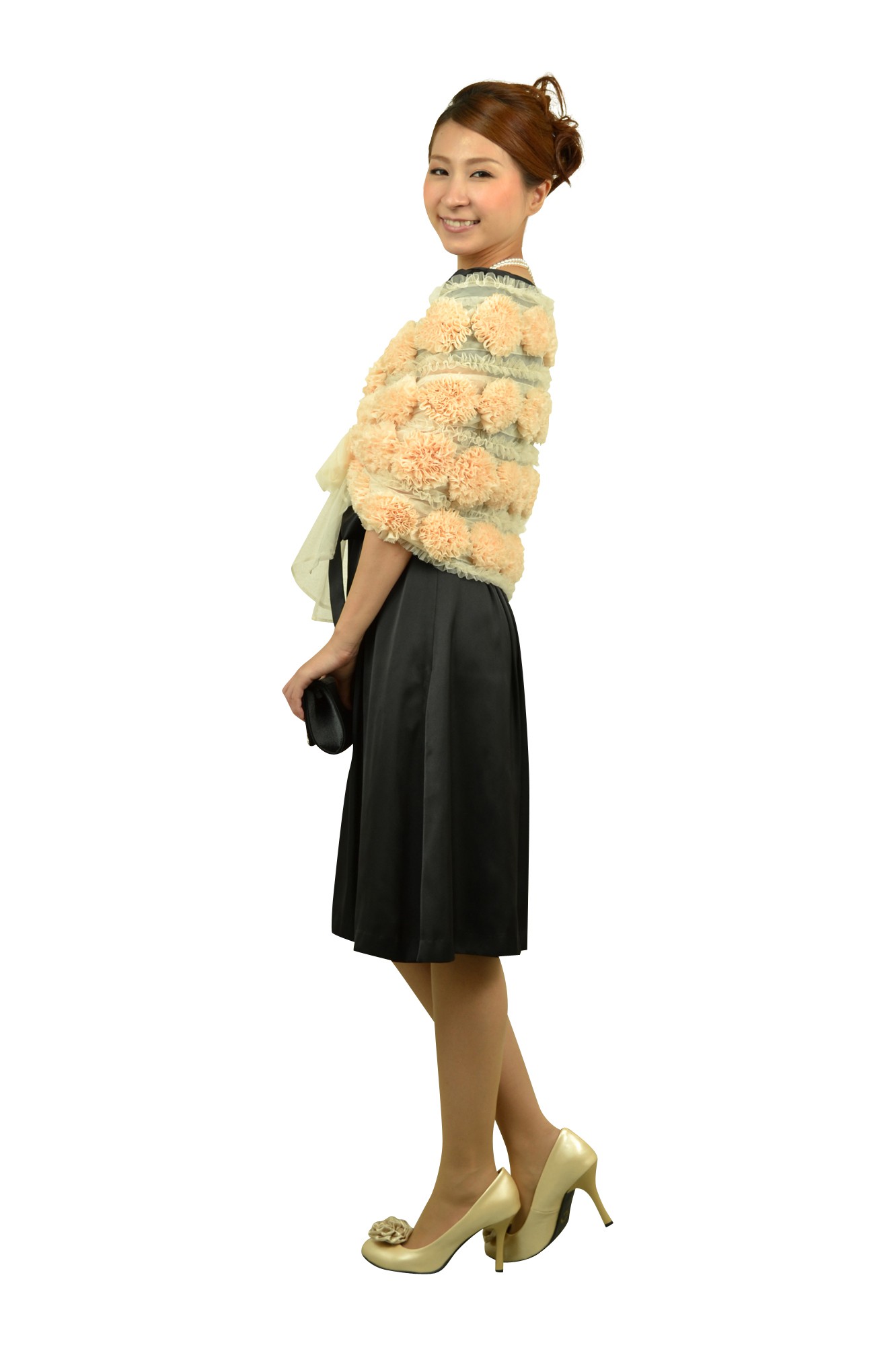 ミニ袖シンプルブラックドレス