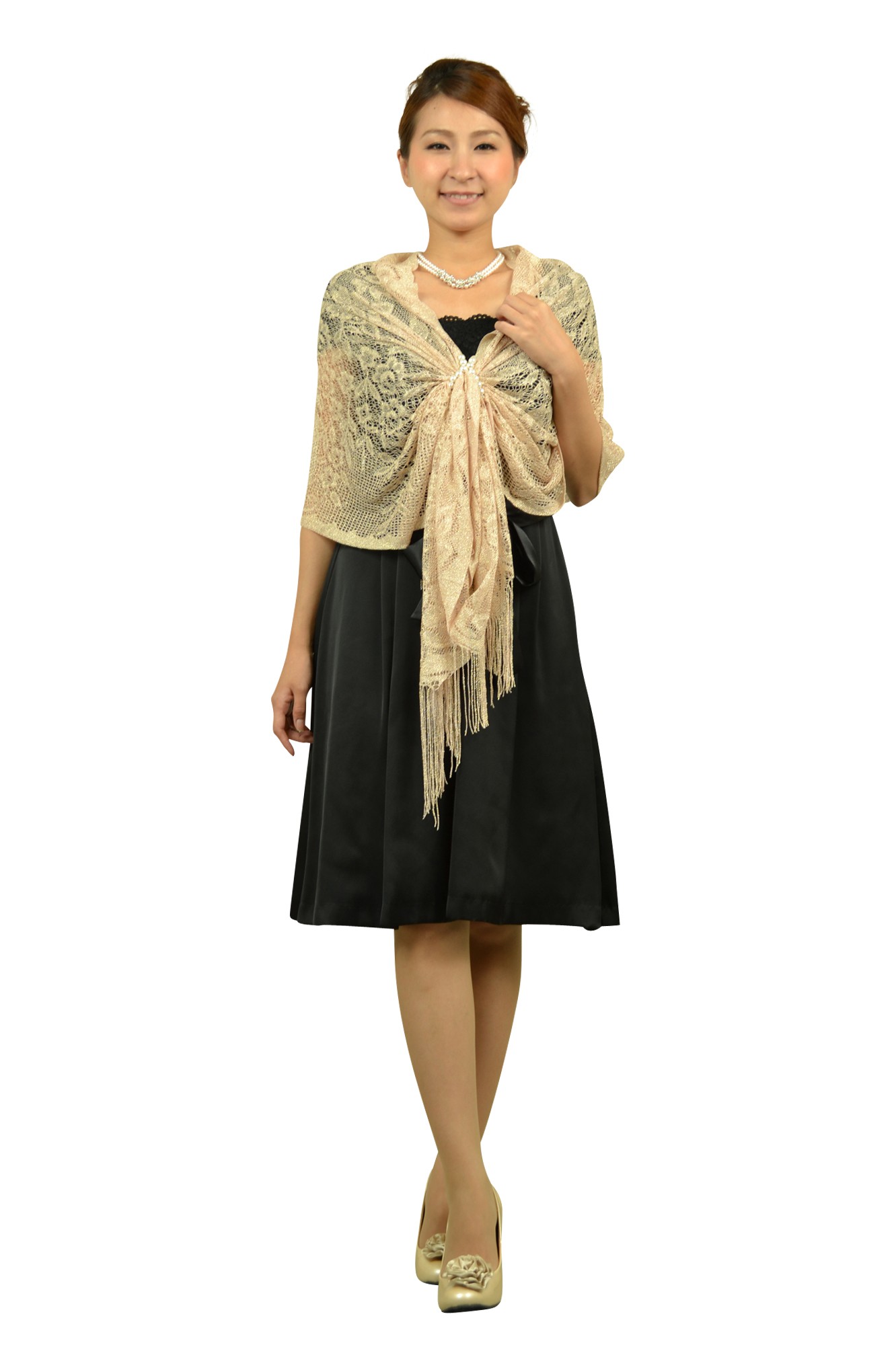 パール留め具付きピンクショール