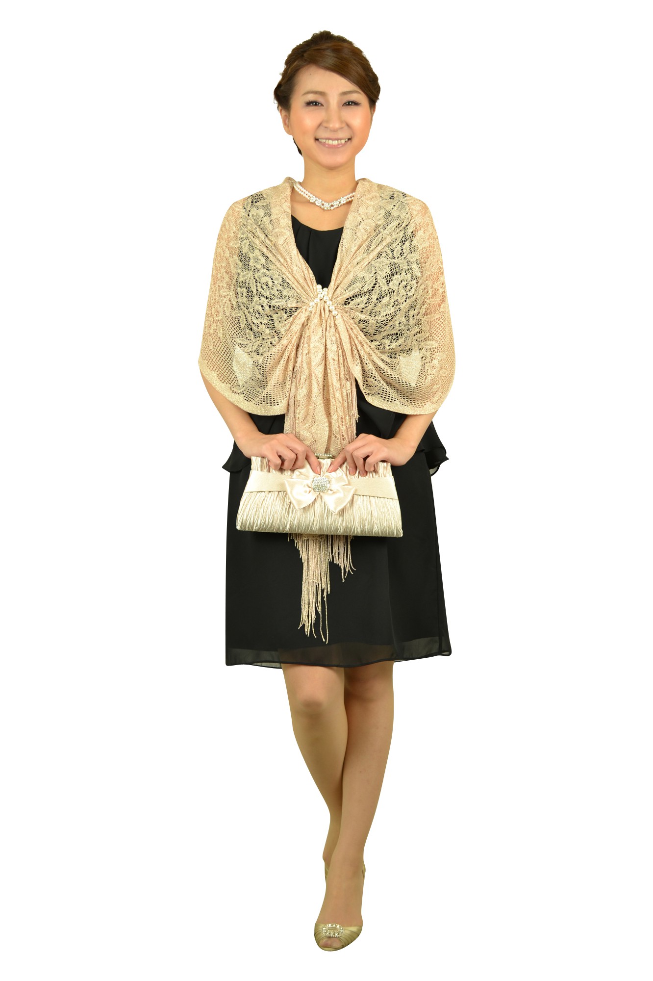 パール留め具付きピンクショール