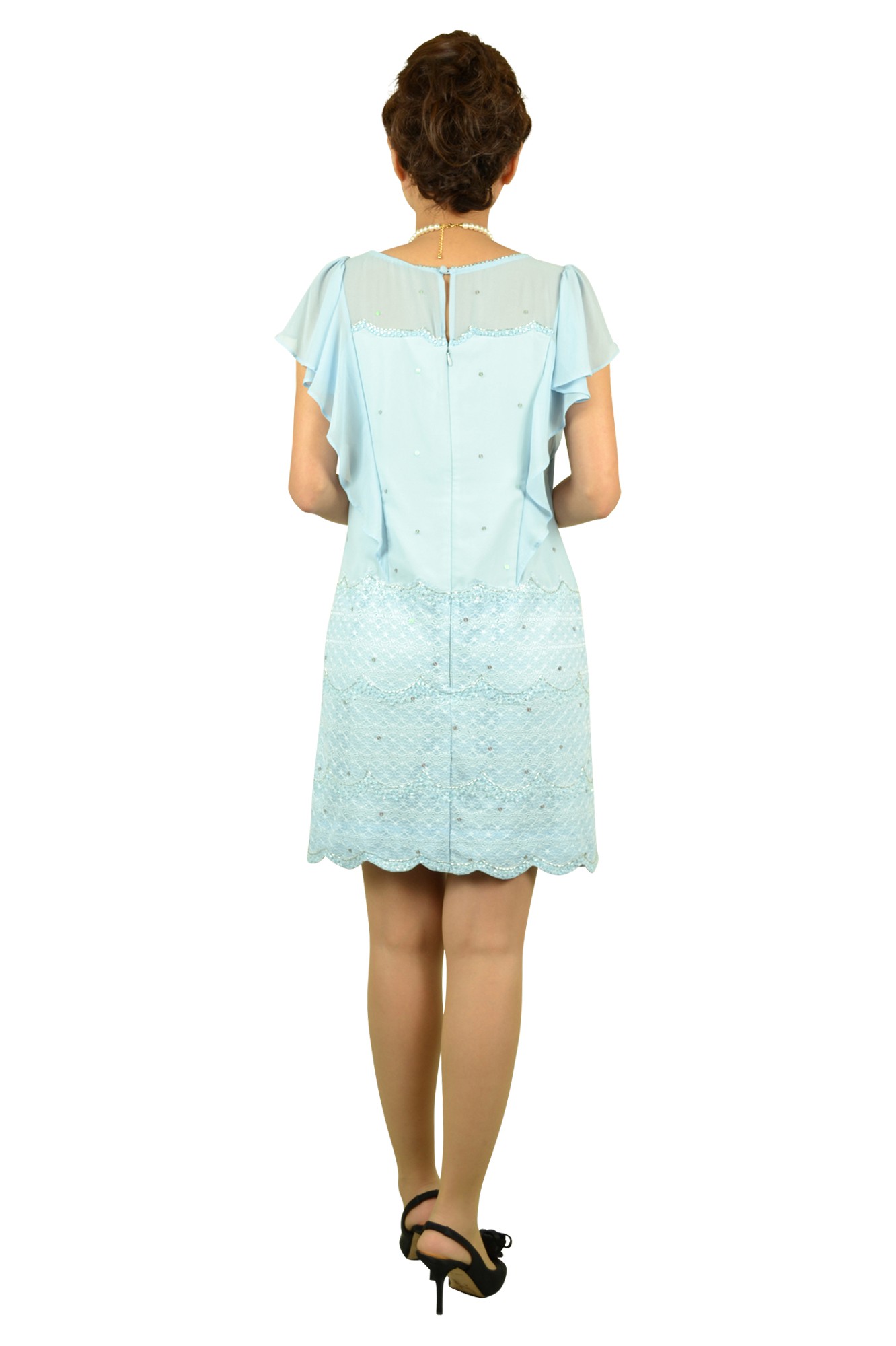 爽やかブルーミニ袖ドレス