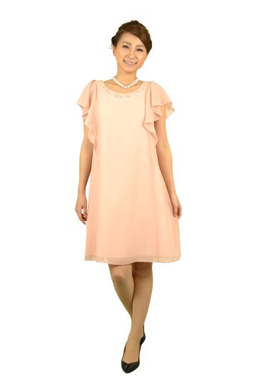 シンプルピンクミニ袖ドレス
