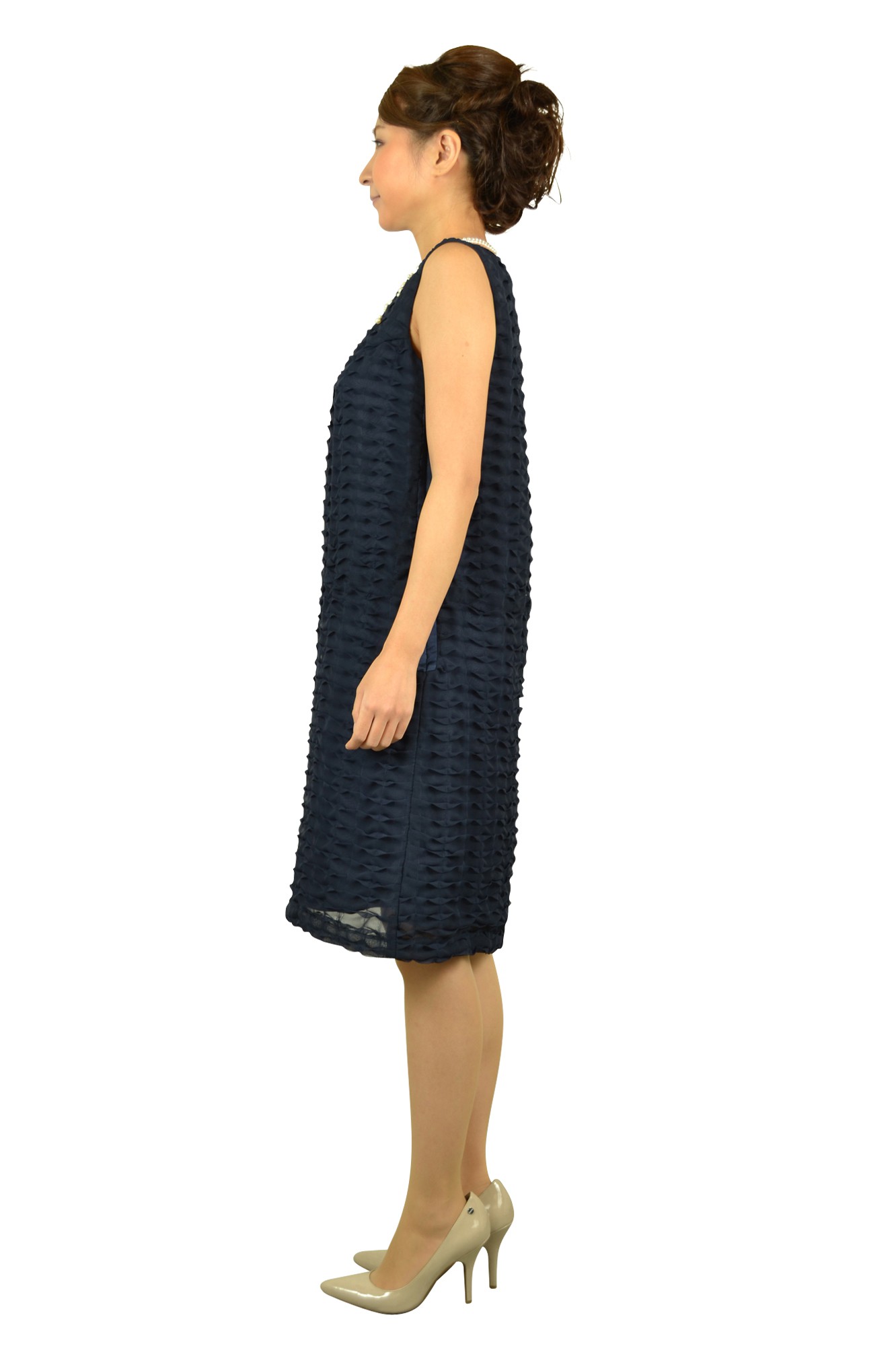 ネイビーワッフルドレス