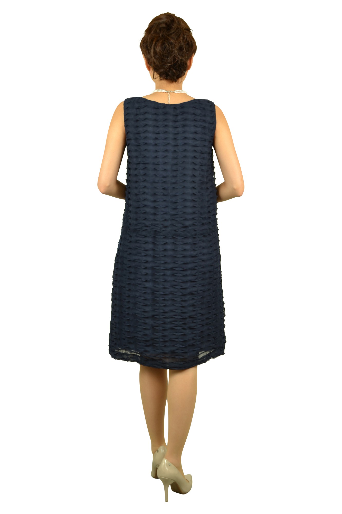 ネイビーワッフルドレス