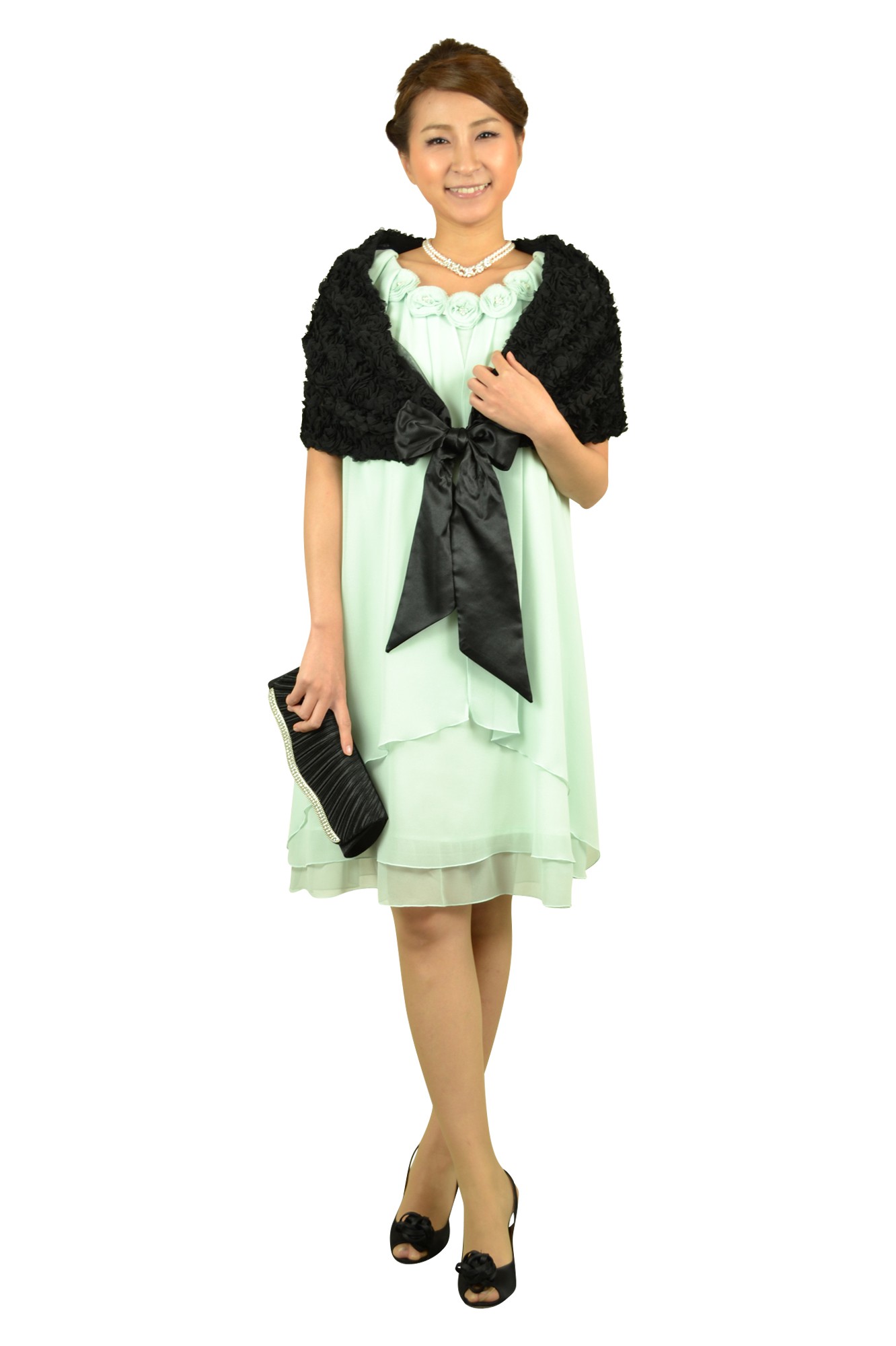 フラワーモチーフブラックショール