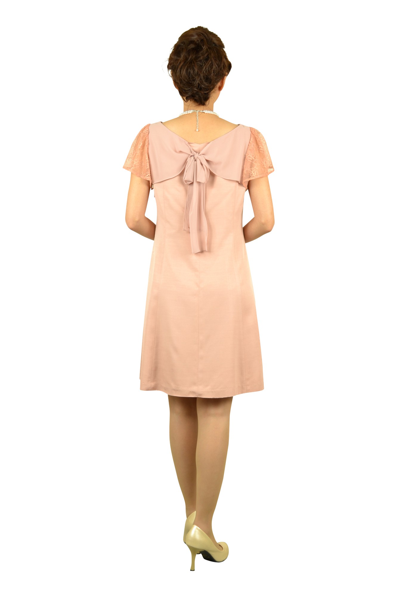 ピンクフレアミニ袖ドレス