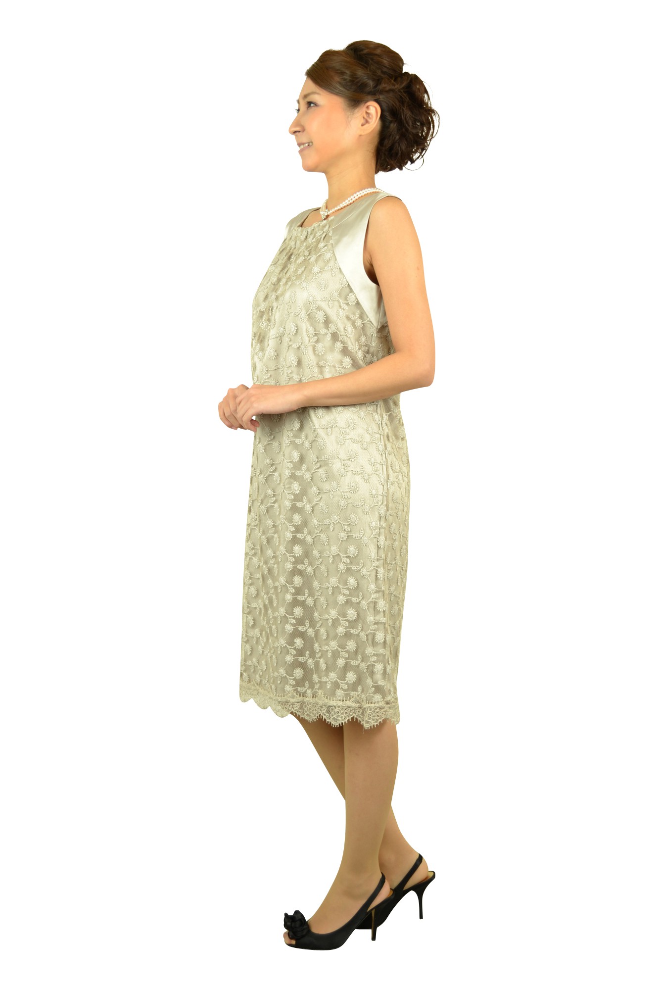 シルバーグレー総レースドレス