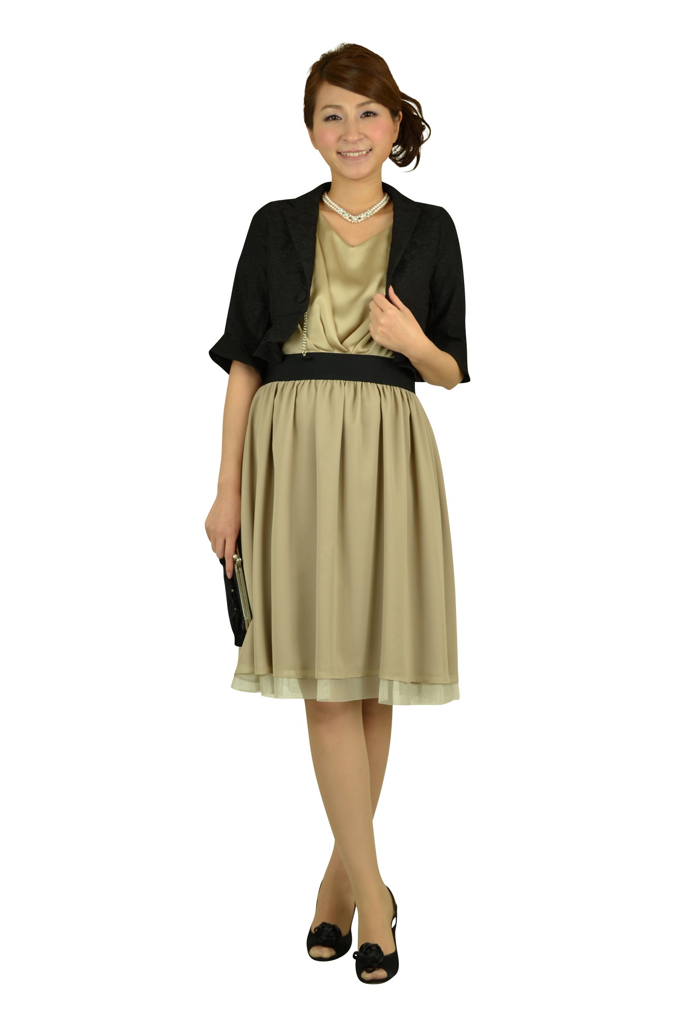 プリーツブラックフラワーバッグ