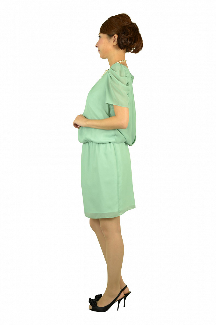 ライトグリーンミニ袖ドレス