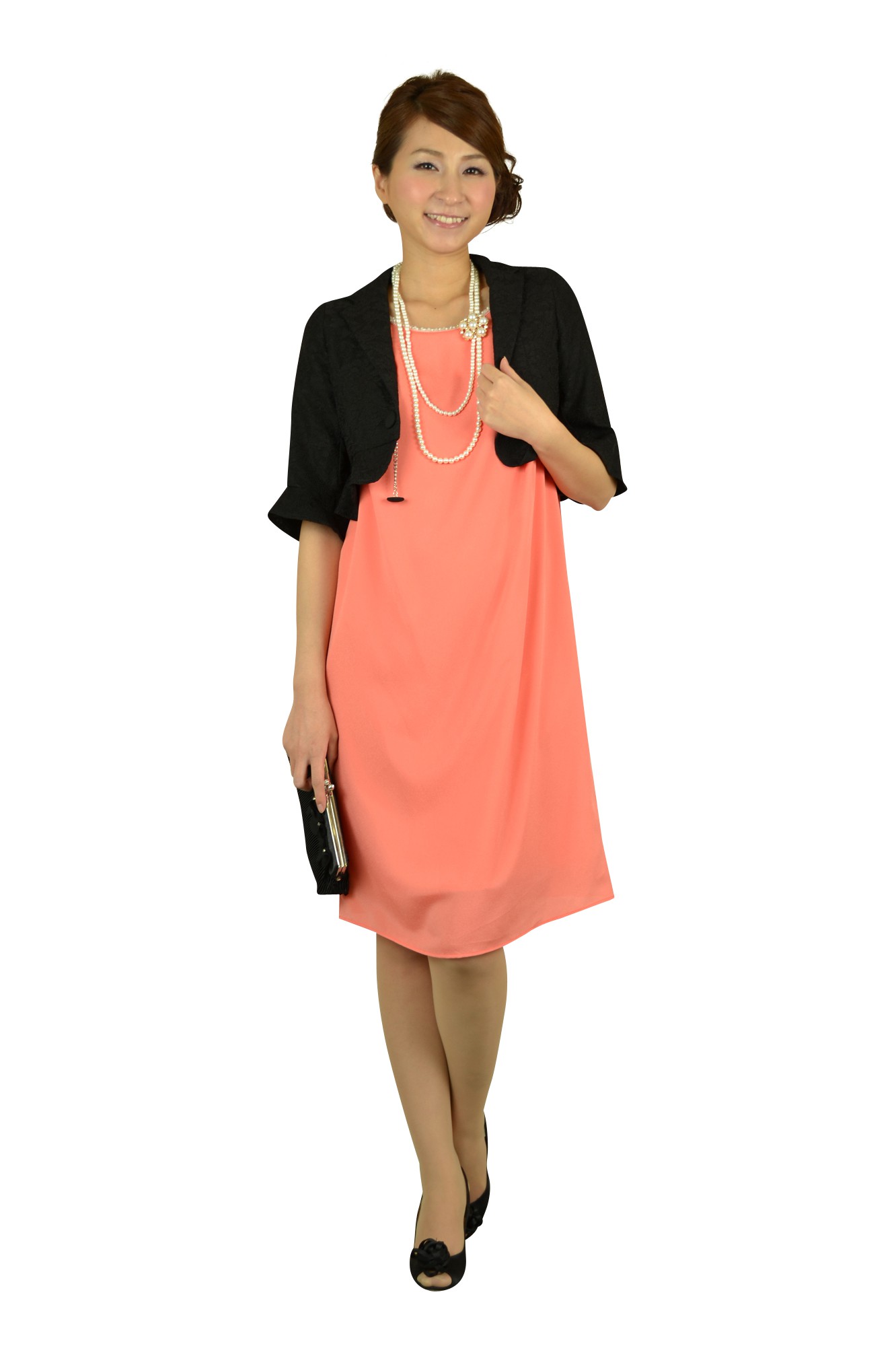 プリーツブラックフラワーバッグ