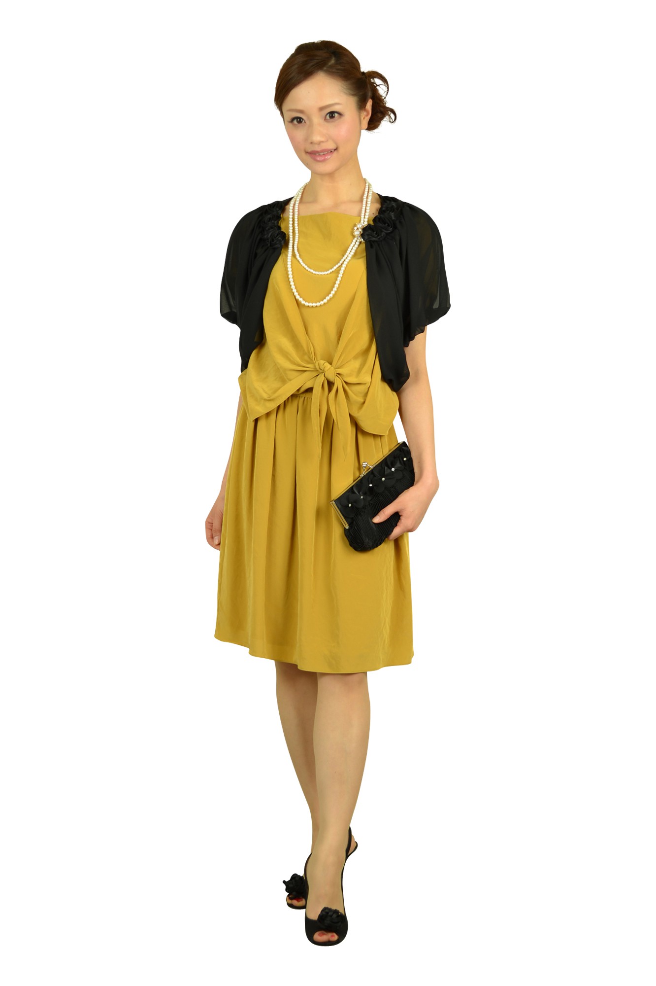 マスタードミニ袖ドレス