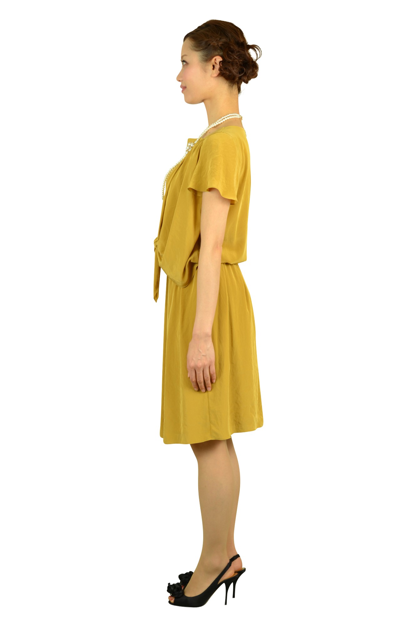 マスタードミニ袖ドレス