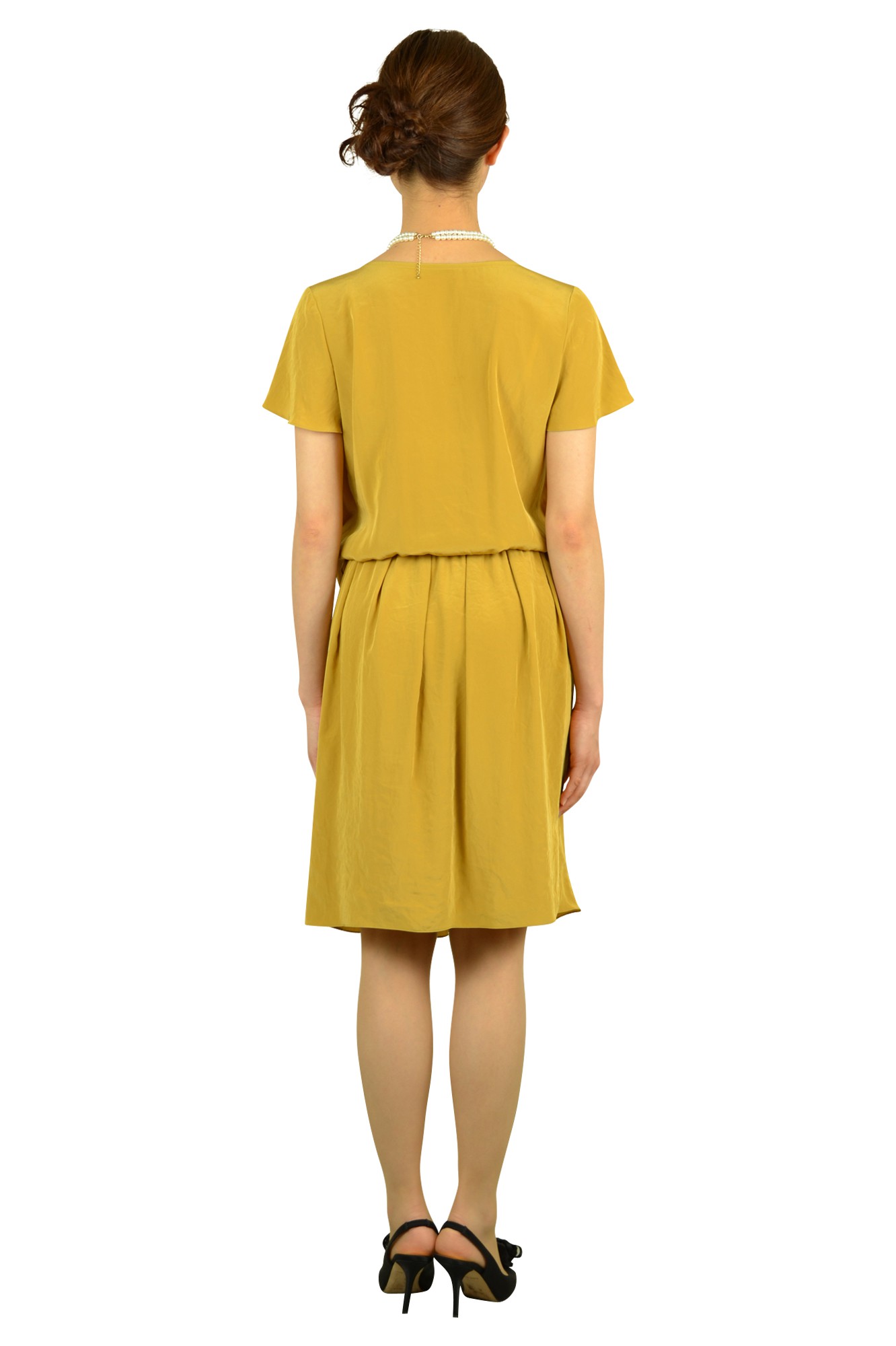 マスタードミニ袖ドレス