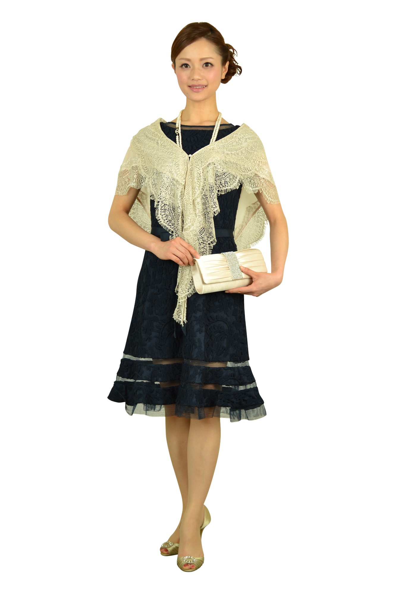 前留めレースブラックショール