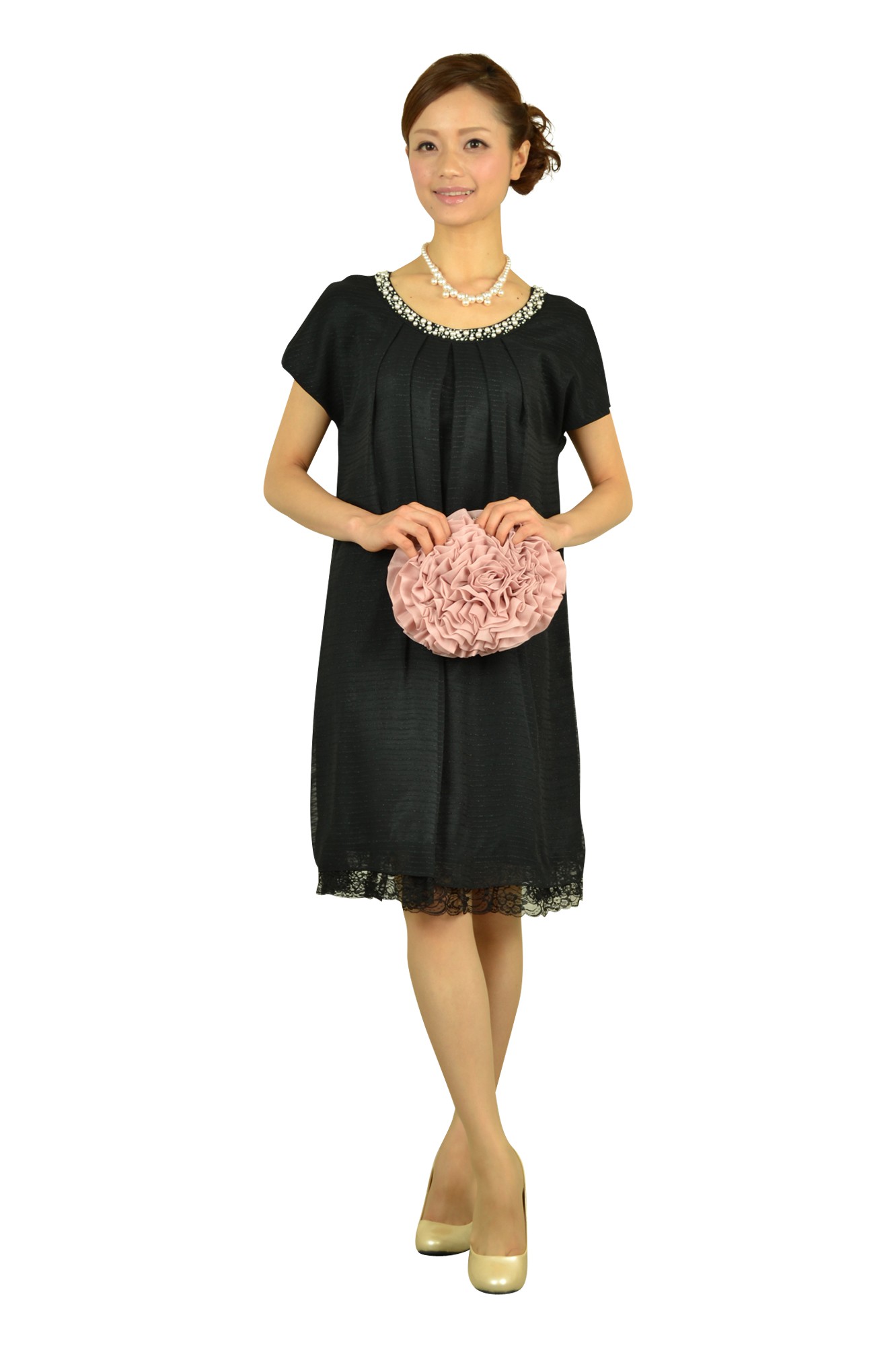 ブラックゆったりミニ袖ドレス