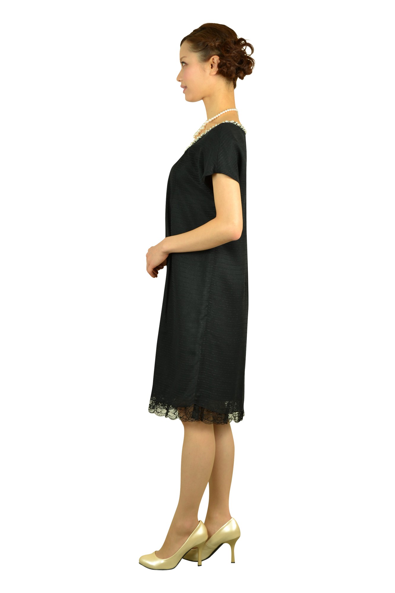 ブラックゆったりミニ袖ドレス