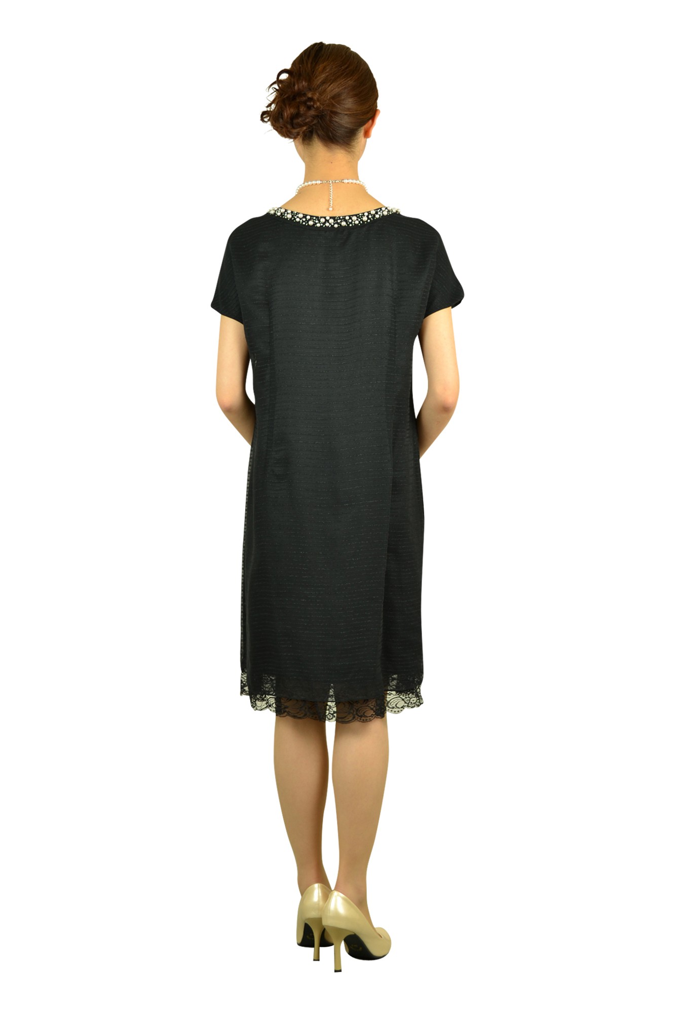 ブラックゆったりミニ袖ドレス