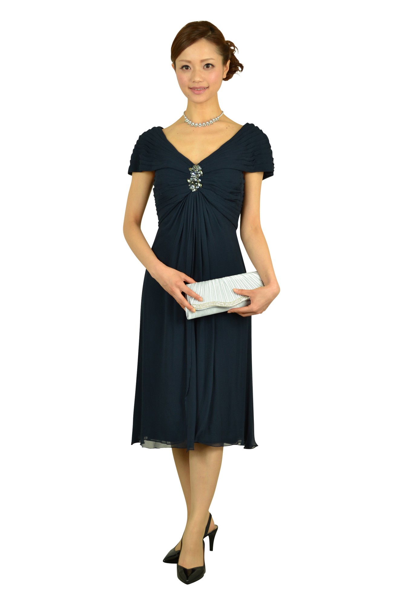 ブルーグレー上品ショートパールネックレス