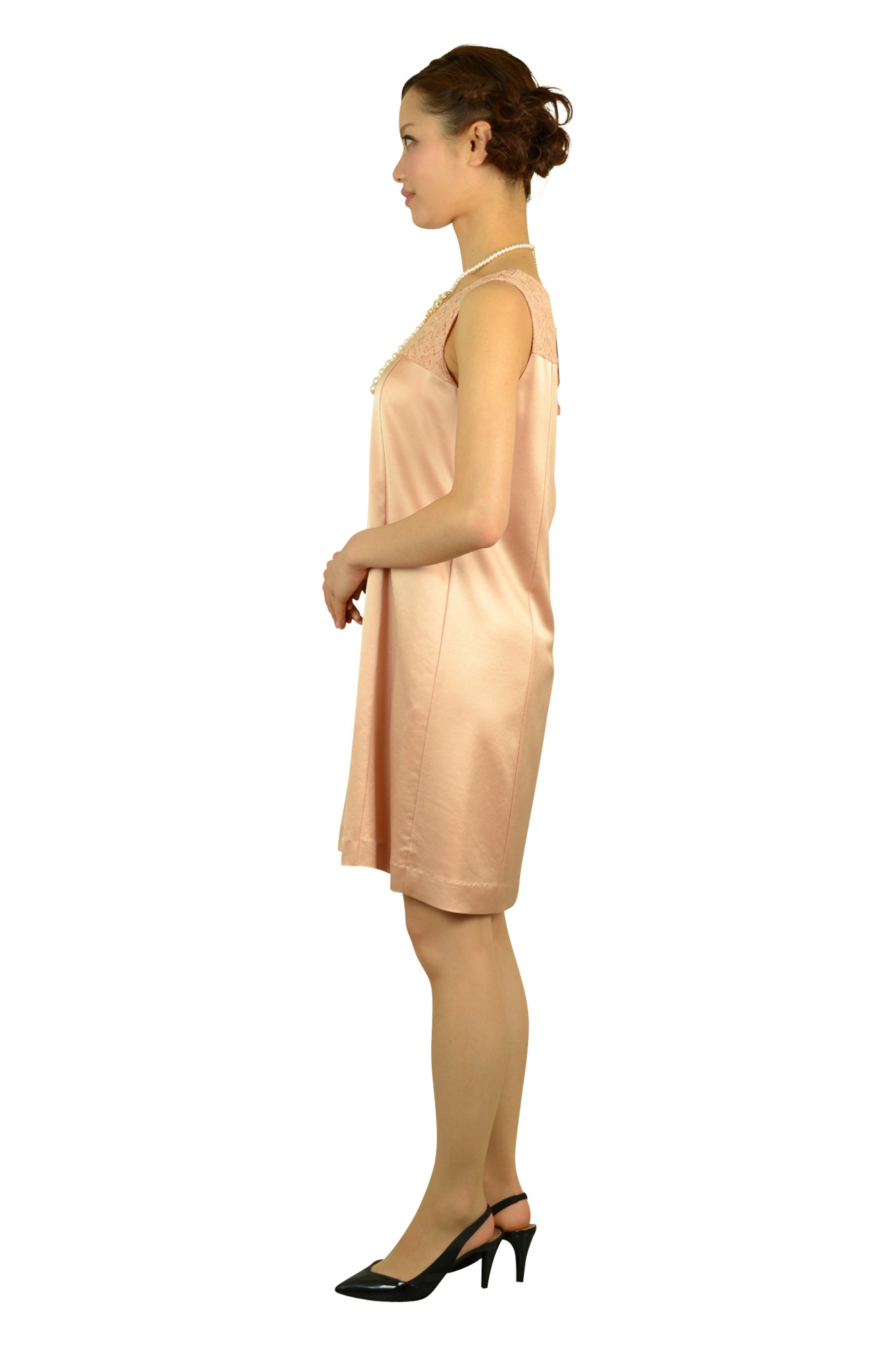 光沢サーモンピンクドレス